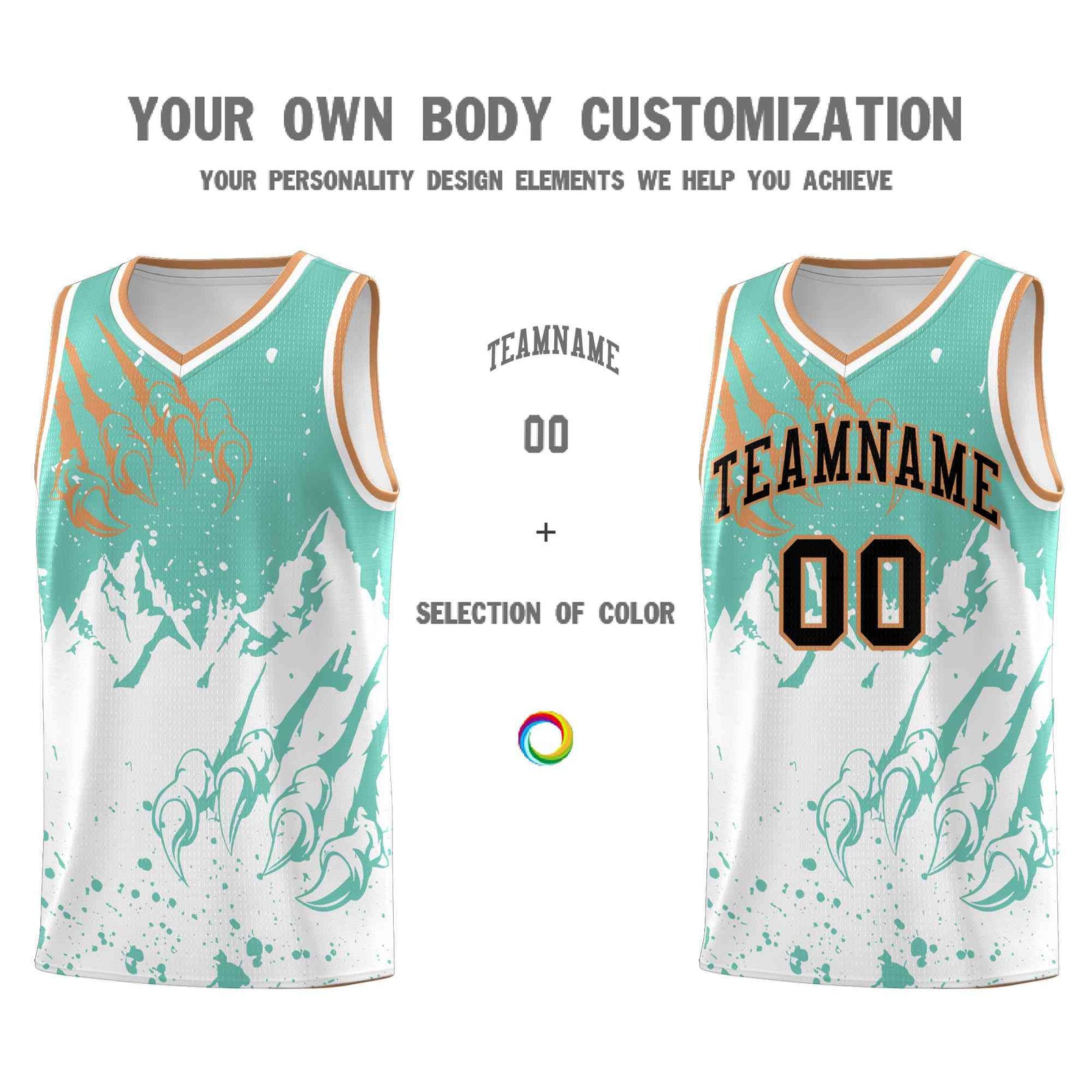 Custom Bright Green White Snow Mountain Beast Pattern Sports Uniform Basketball Jersey