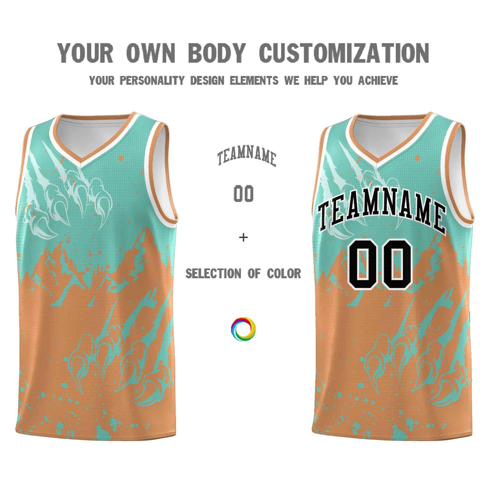 Custom Bright Green Buckskin Brown Snow Mountain Beast Pattern Sports Uniform Basketball Jersey