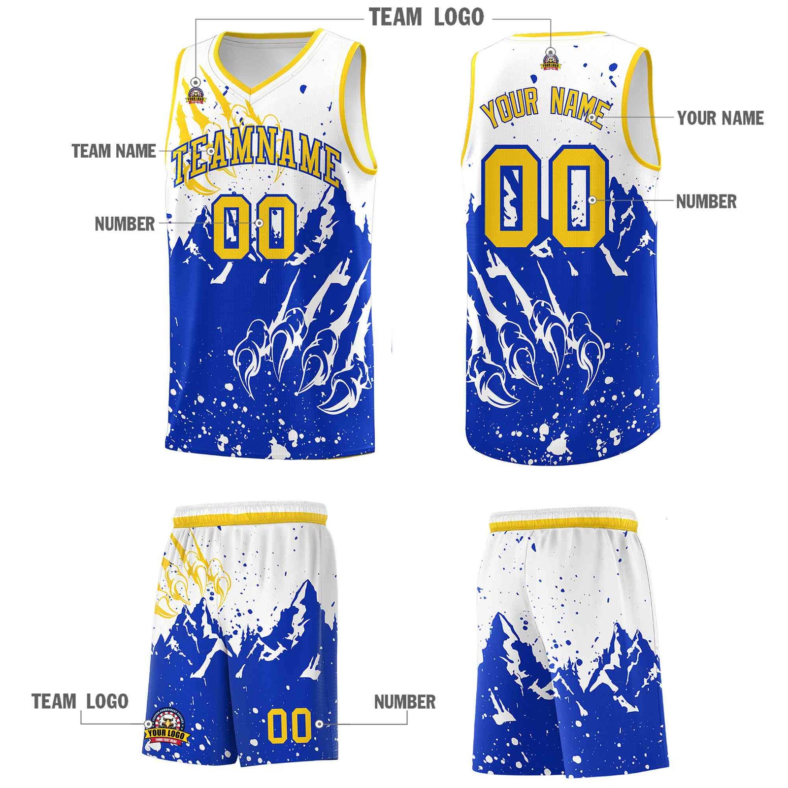 Custom White Royal Snow Mountain Beast Pattern Sports Uniform Basketball Jersey