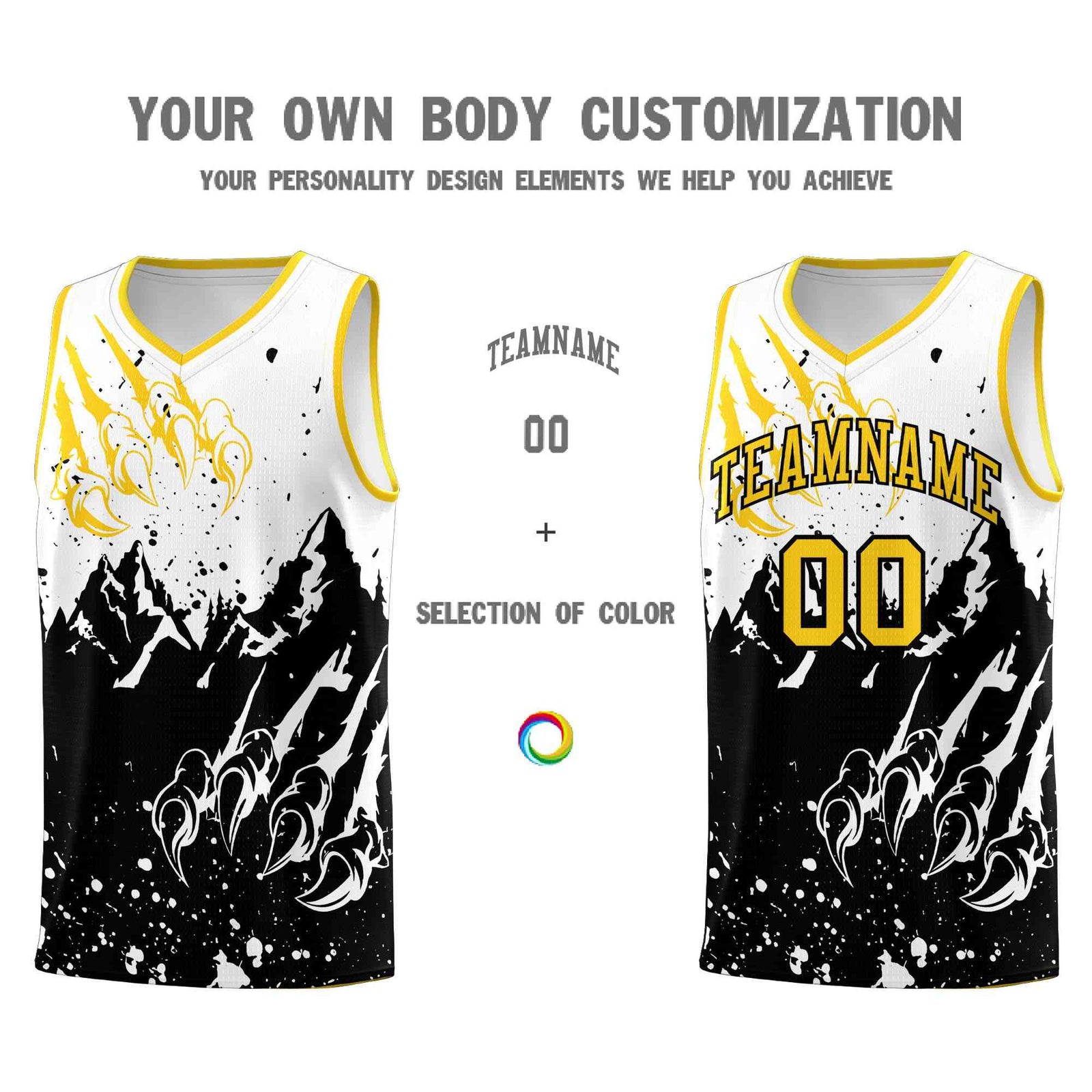 Custom White Black Snow Mountain Beast Pattern Sports Uniform Basketball Jersey