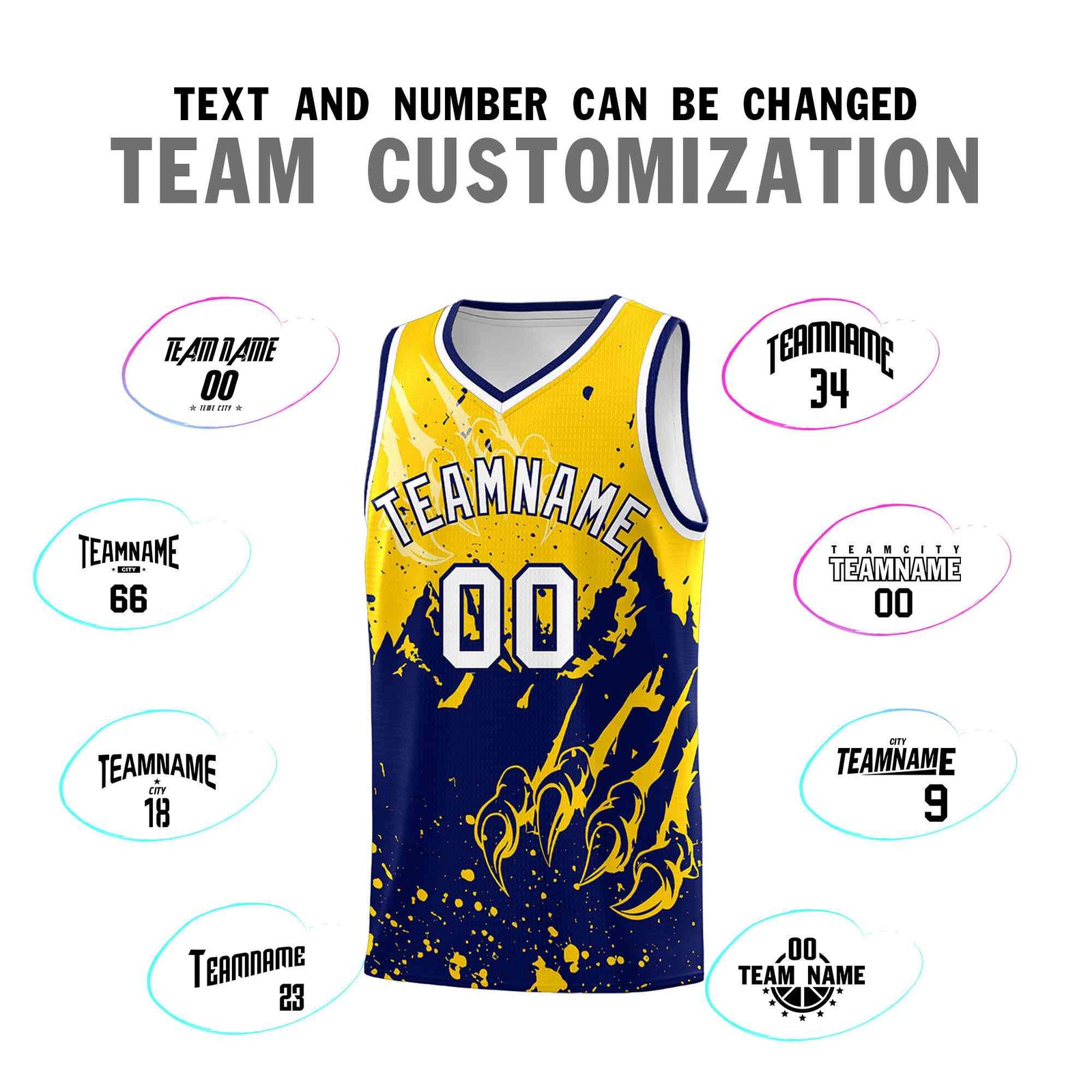 Custom Gold Navy Snow Mountain Beast Pattern Sports Uniform Basketball Jersey