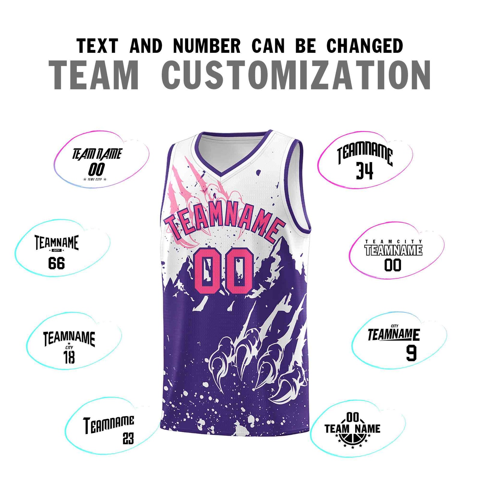 Custom White Purple Snow Mountain Beast Pattern Sports Uniform Basketball Jersey
