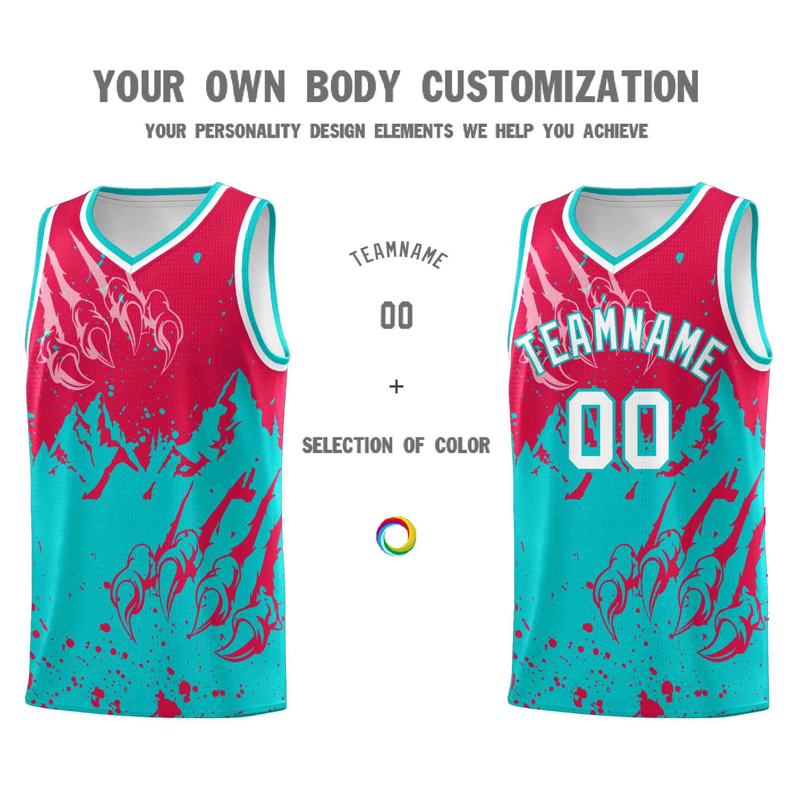 Custom Red Aqua Snow Mountain Beast Pattern Sports Uniform Basketball Jersey