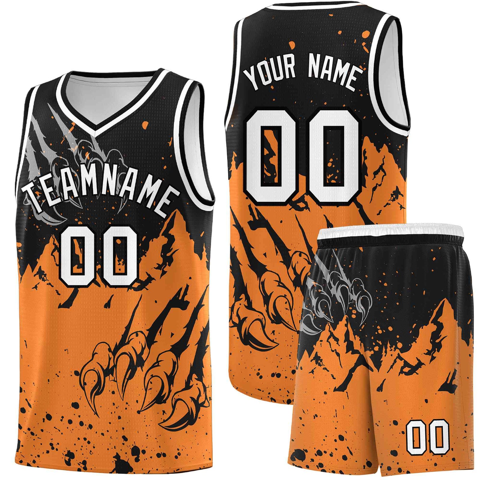 Custom Black Gold Orange Snow Mountain Beast Pattern Sports Uniform Basketball Jersey