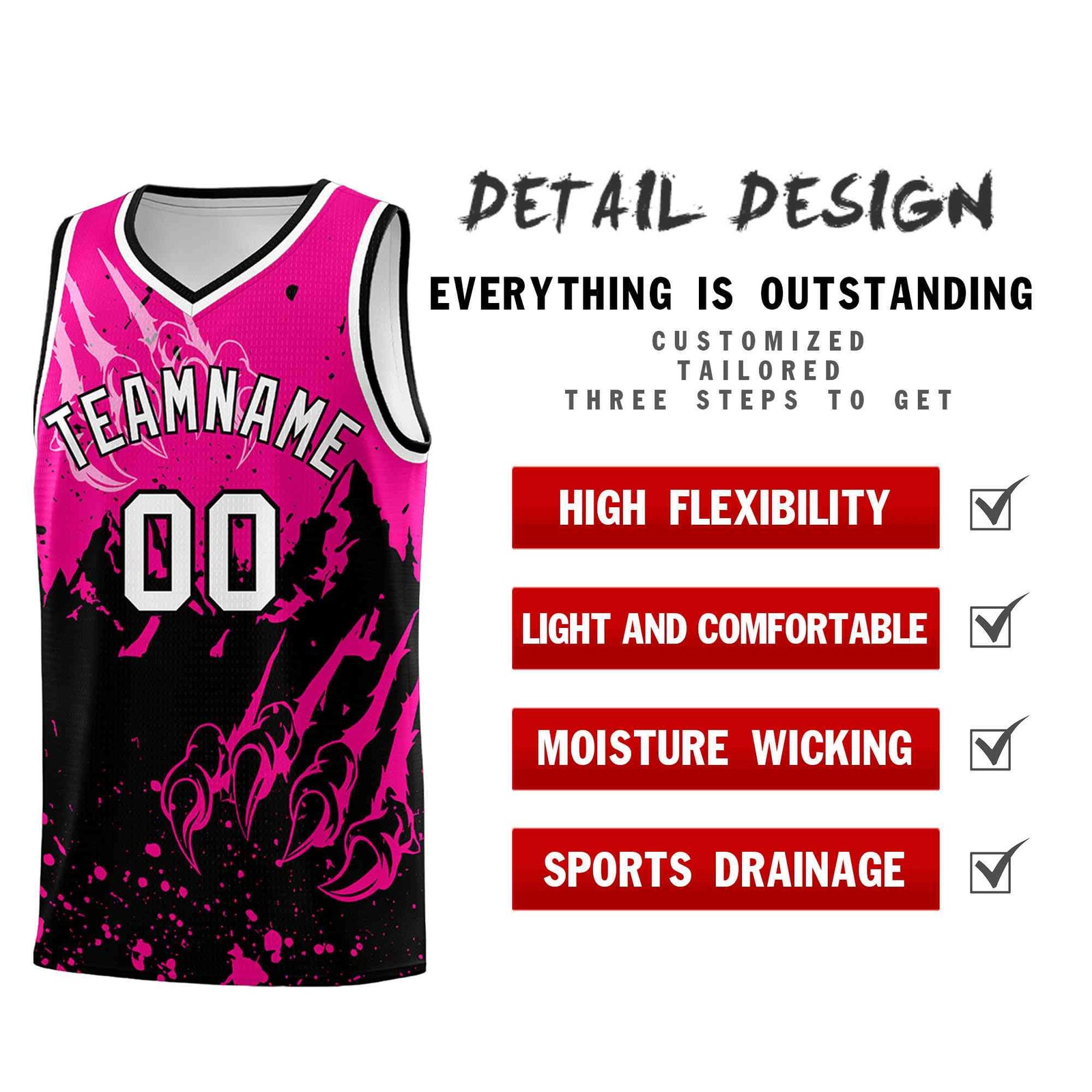 Custom Pink Black Snow Mountain Beast Pattern Sports Uniform Basketball Jersey