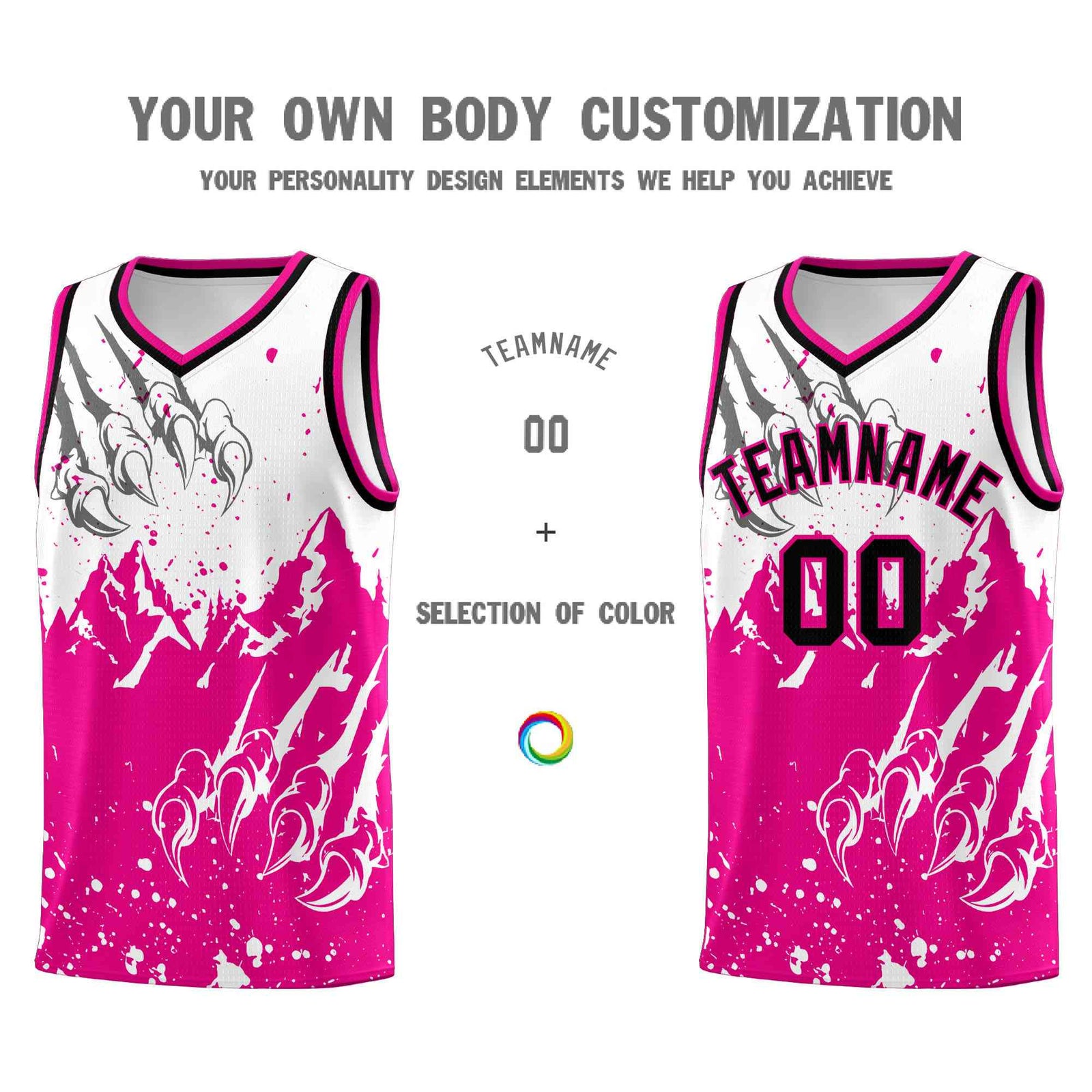 Custom White Pink Snow Mountain Beast Pattern Sports Uniform Basketball Jersey