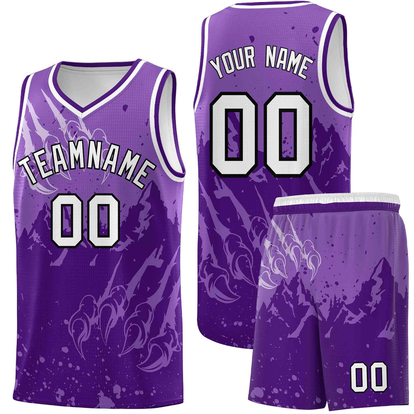 Custom Light Purple Purple Snow Mountain Beast Pattern Sports Uniform Basketball Jersey