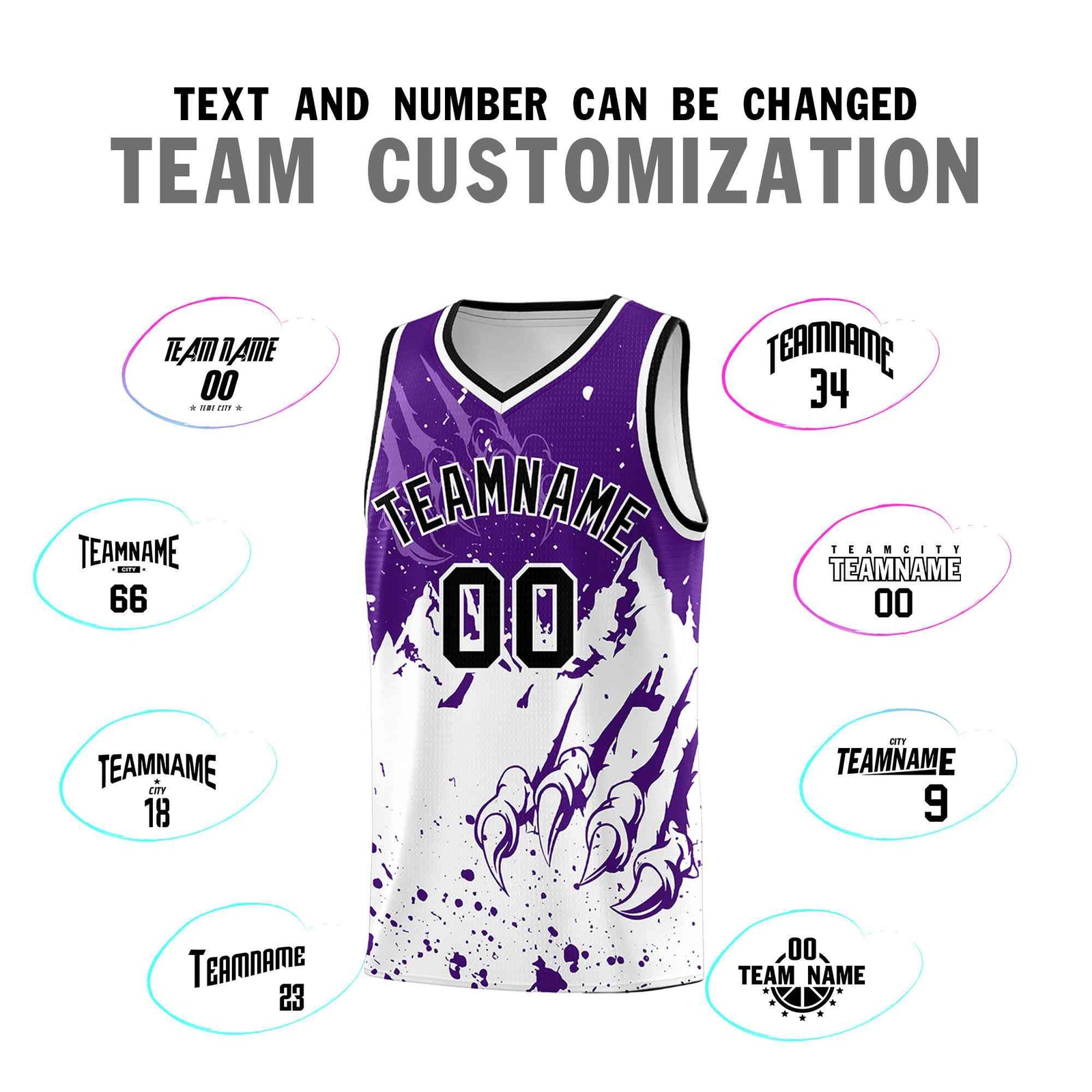 Custom Purple White Snow Mountain Beast Pattern Sports Uniform Basketball Jersey