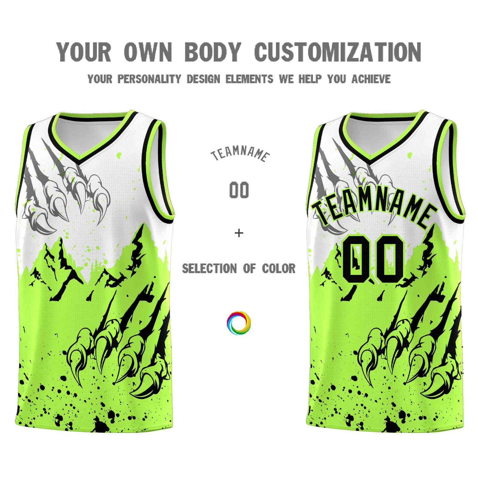 Custom White Fluorescent Green Snow Mountain Beast Pattern Sports Uniform Basketball Jersey