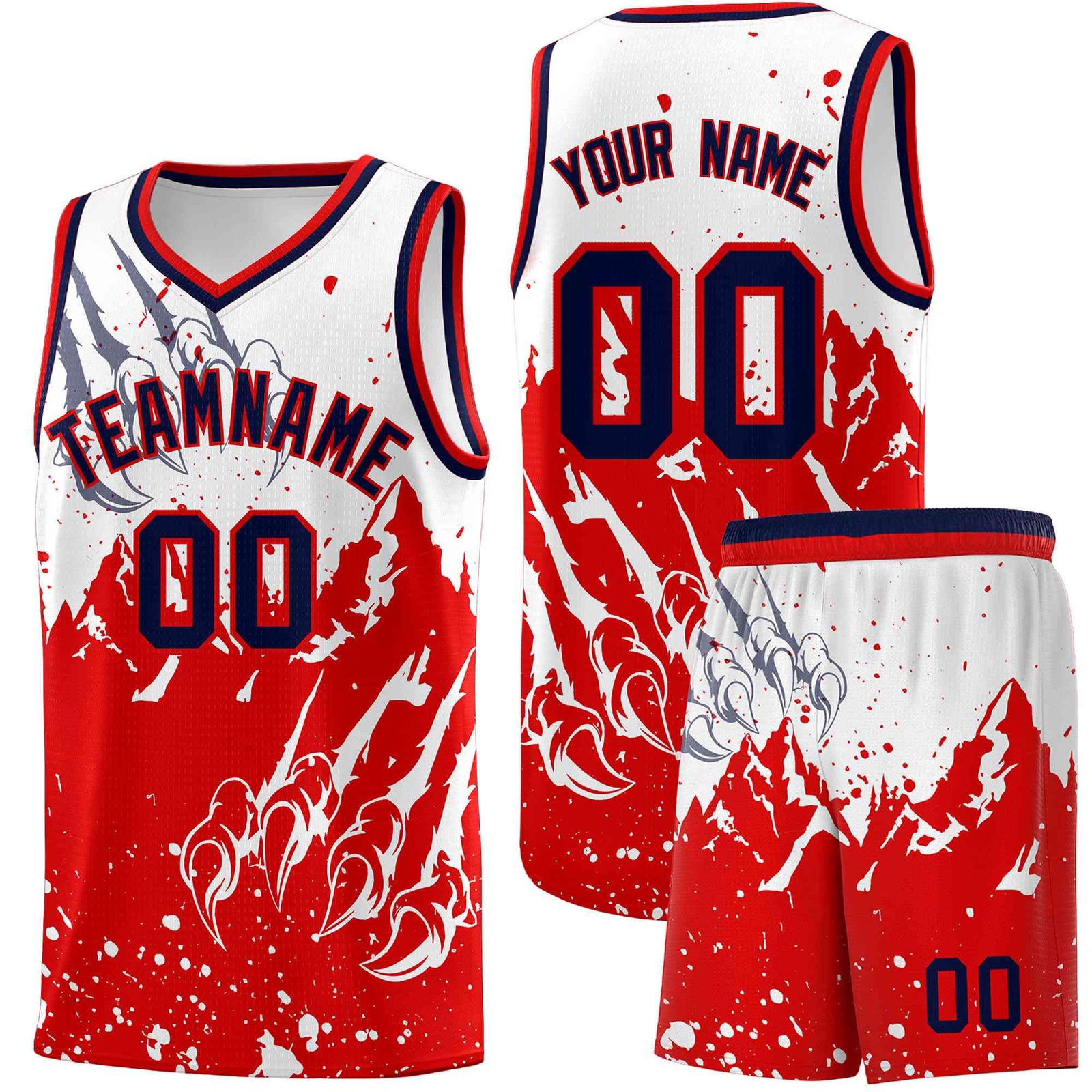 Custom White Red Snow Mountain Beast Pattern Sports Uniform Basketball Jersey
