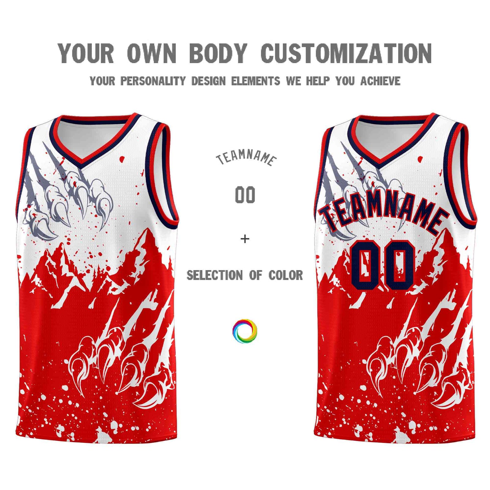 Custom White Red Snow Mountain Beast Pattern Sports Uniform Basketball Jersey