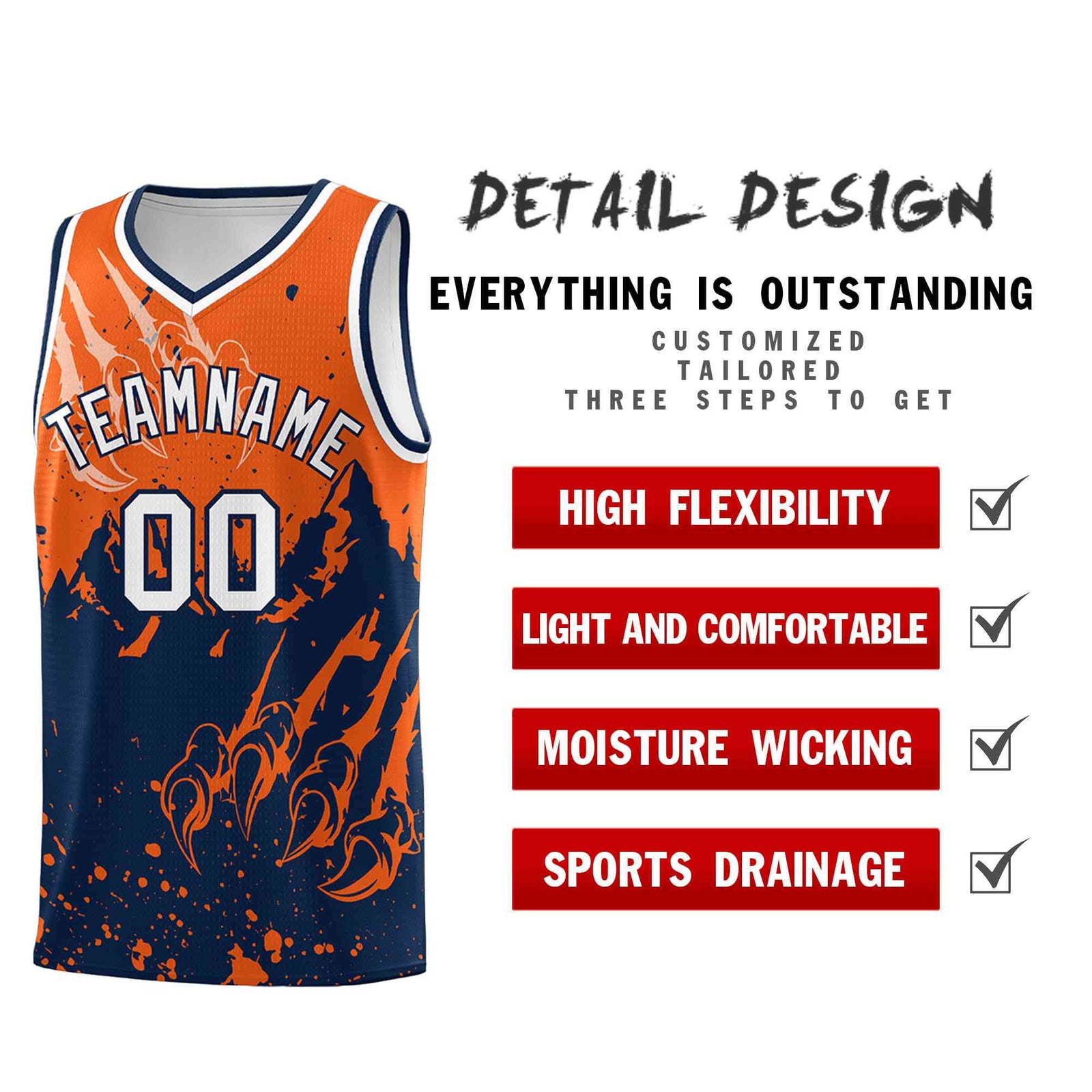Custom Orange Navy Snow Mountain Beast Pattern Sports Uniform Basketball Jersey