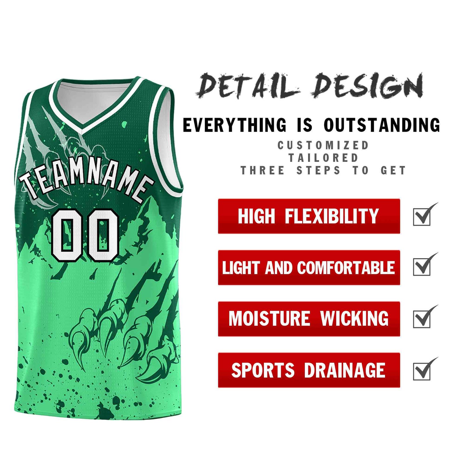 Custom Kelly Green Green Snow Mountain Beast Pattern Sports Uniform Basketball Jersey