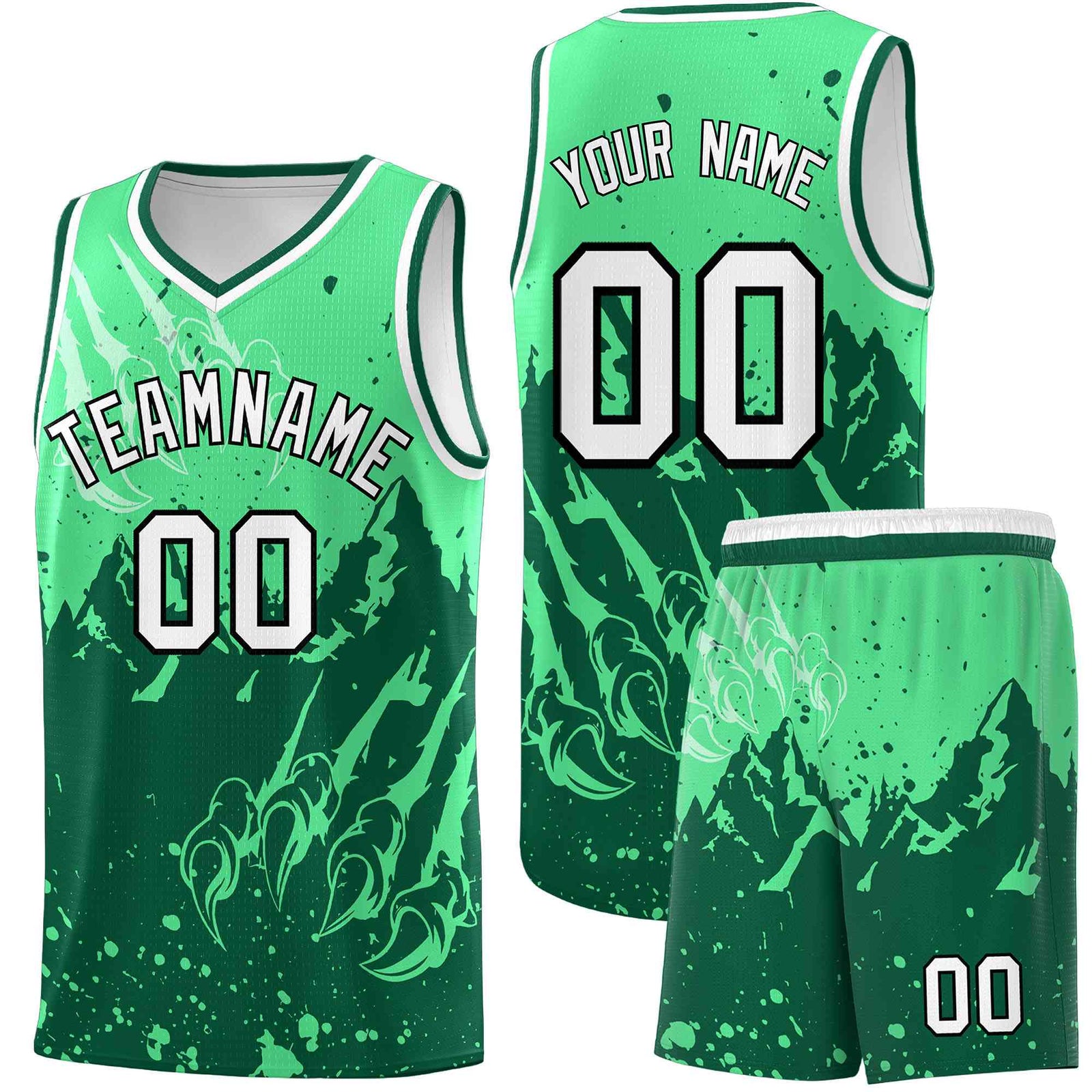 Custom Green Kelly Green Snow Mountain Beast Pattern Sports Uniform Basketball Jersey