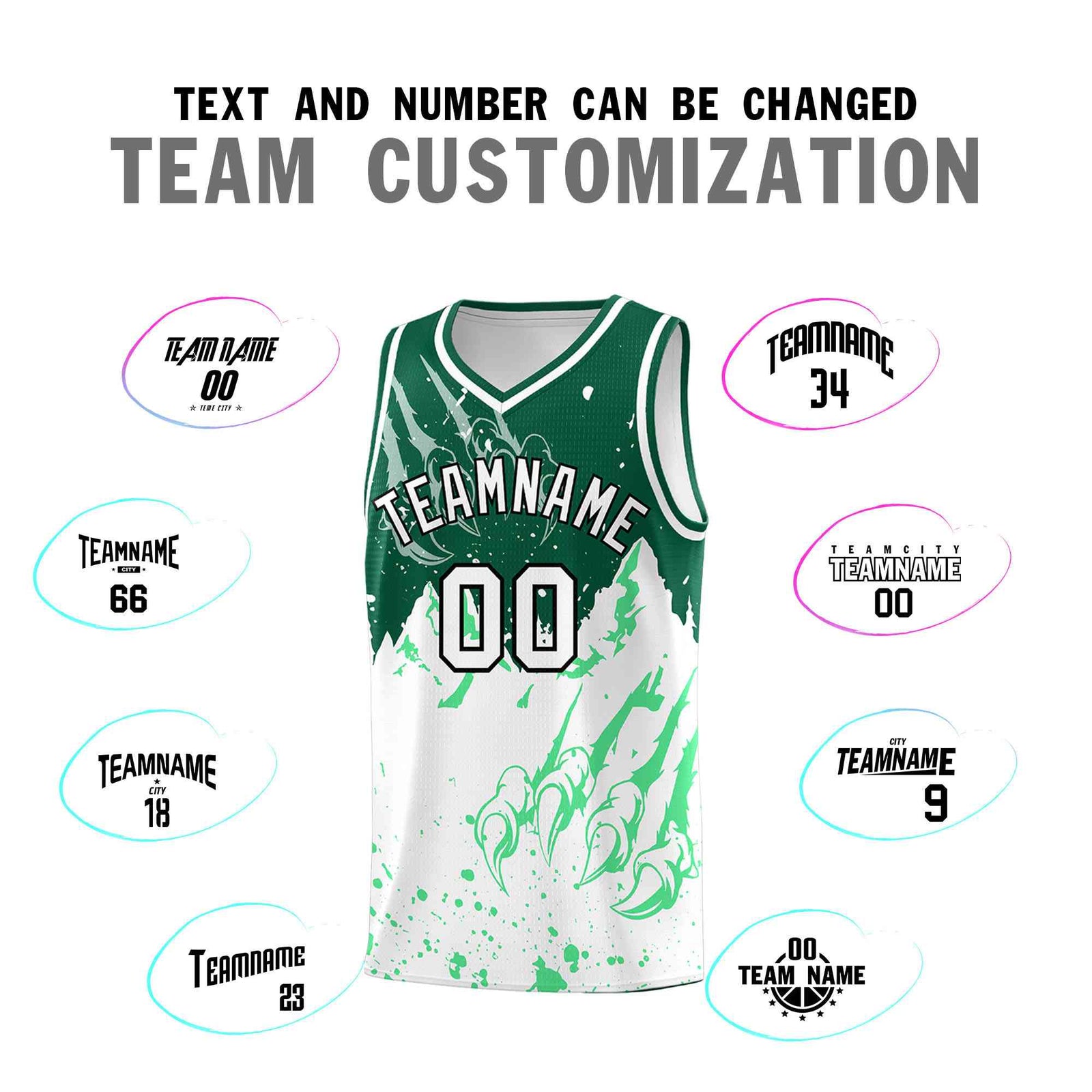 Custom Kelly Green White Snow Mountain Beast Pattern Sports Uniform Basketball Jersey