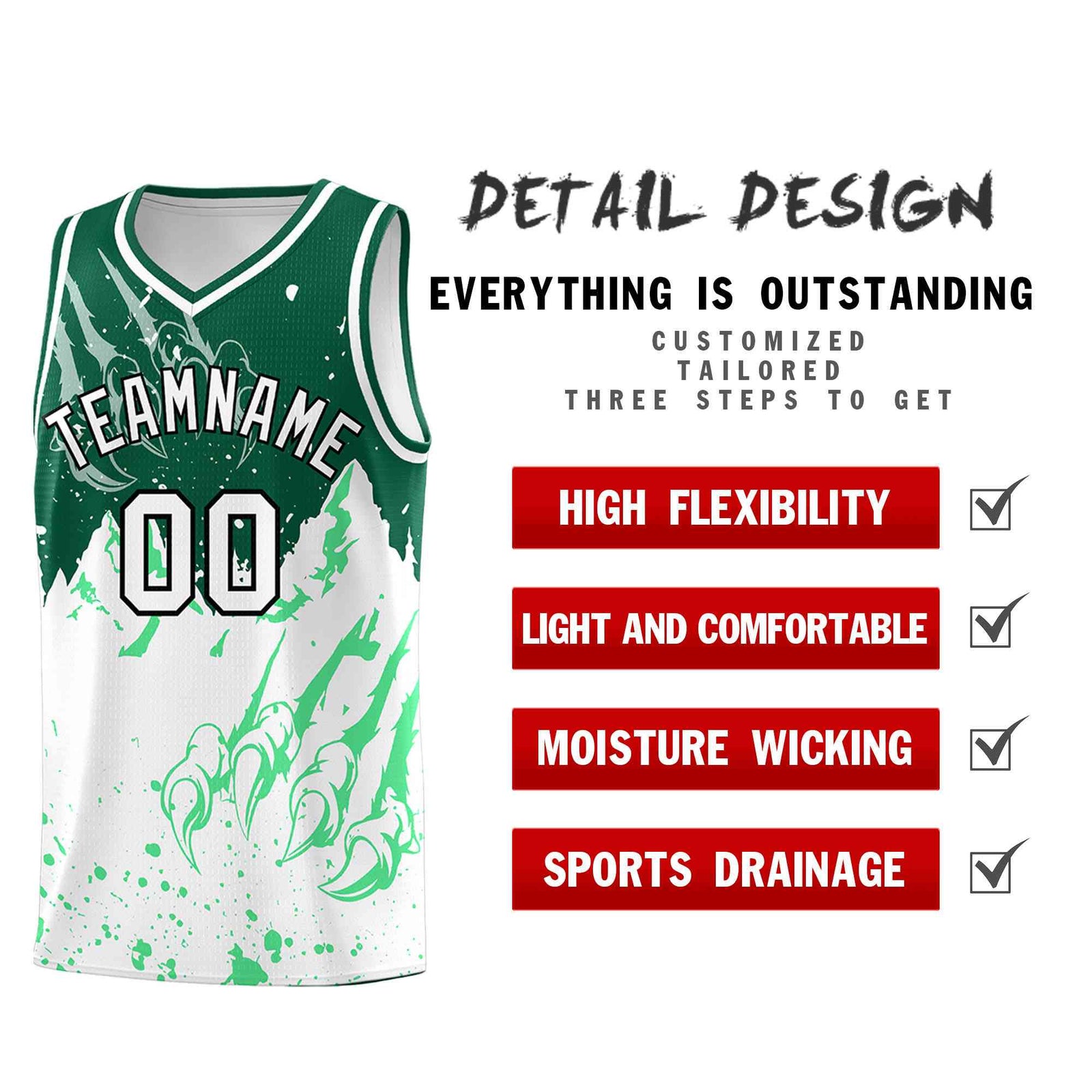Custom Kelly Green White Snow Mountain Beast Pattern Sports Uniform Basketball Jersey