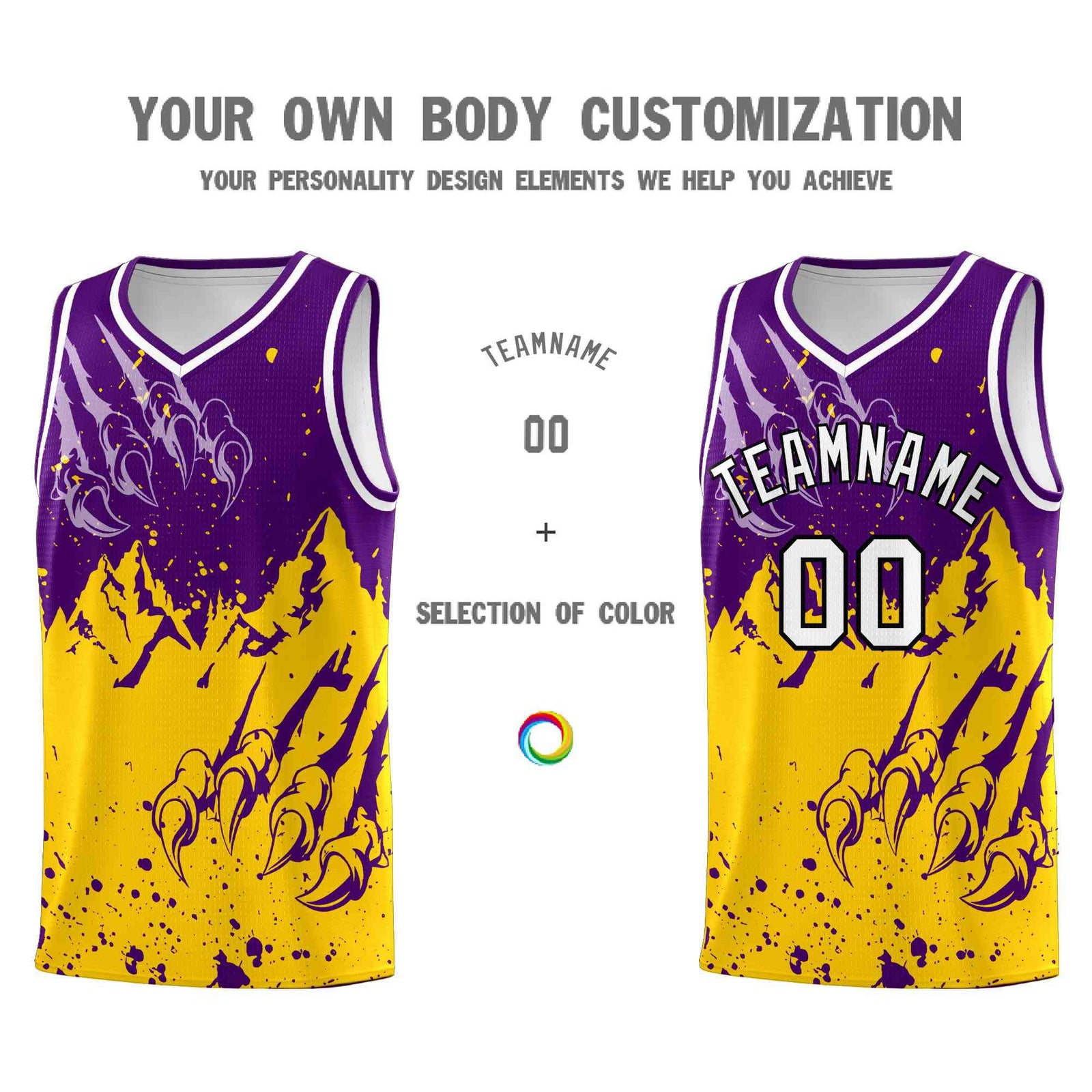 Custom Purple Gold Snow Mountain Beast Pattern Sports Uniform Basketball Jersey