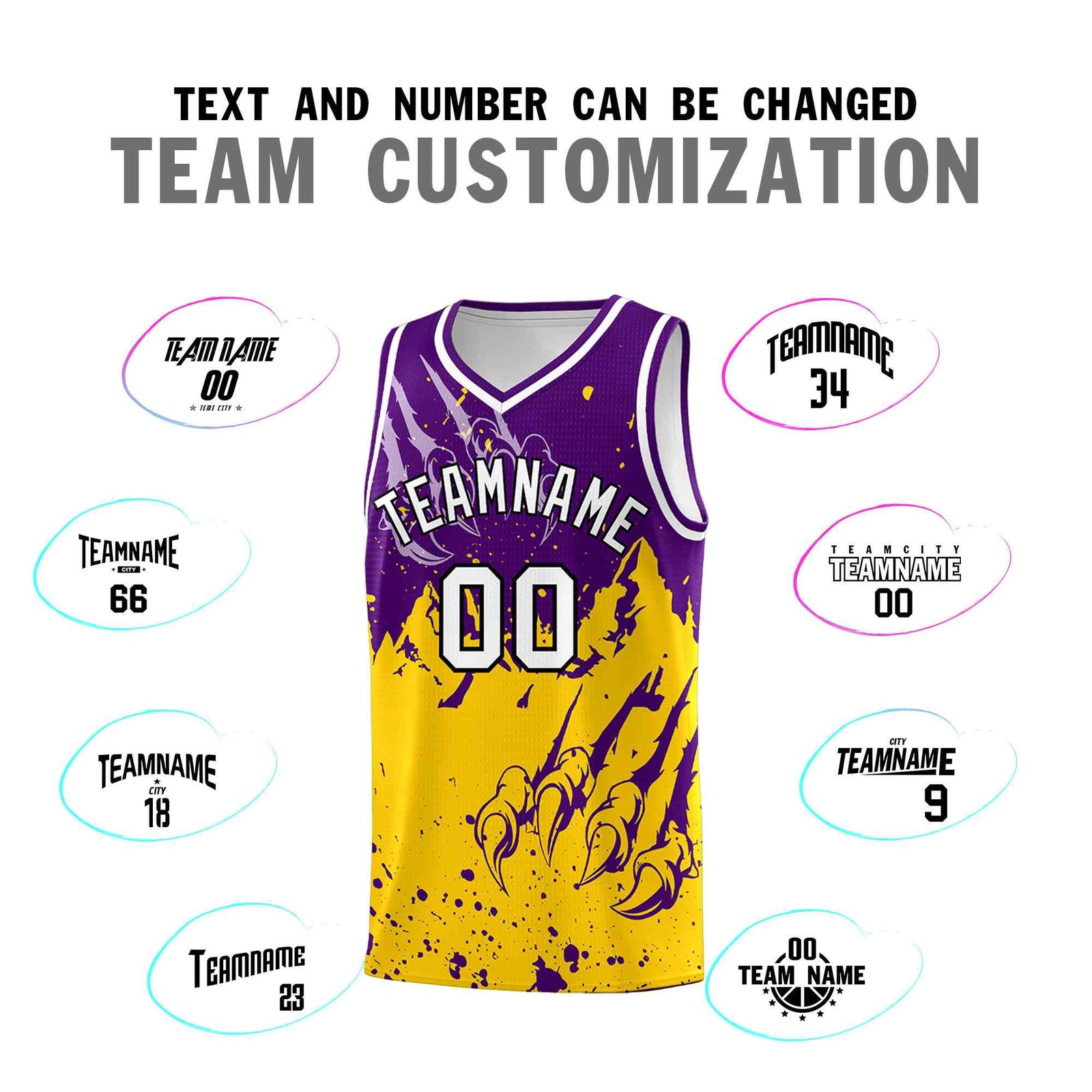 Custom Purple Gold Snow Mountain Beast Pattern Sports Uniform Basketball Jersey
