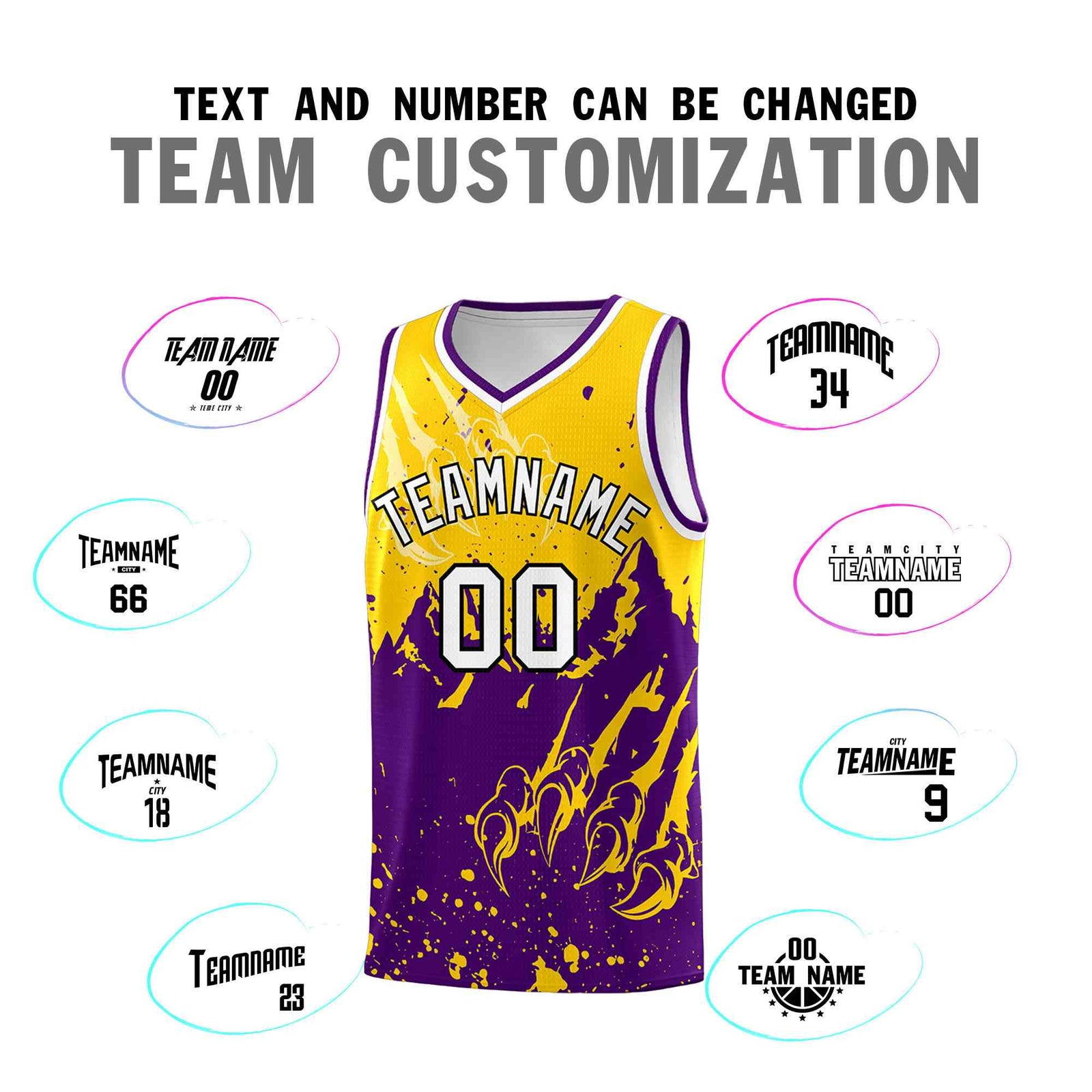 Custom Gold Purple Snow Mountain Beast Pattern Sports Uniform Basketball Jersey