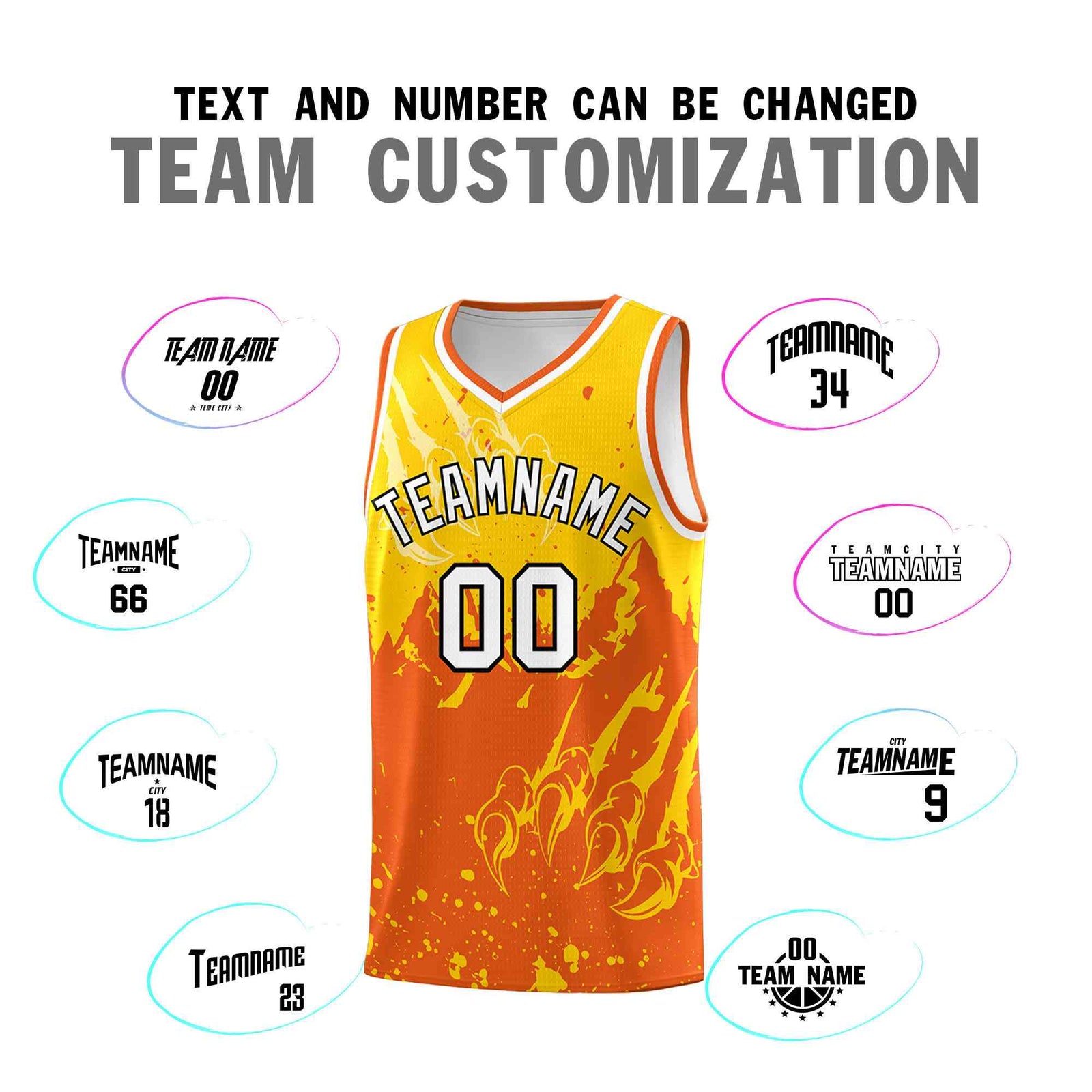Custom Gold Orange Snow Mountain Beast Pattern Sports Uniform Basketball Jersey