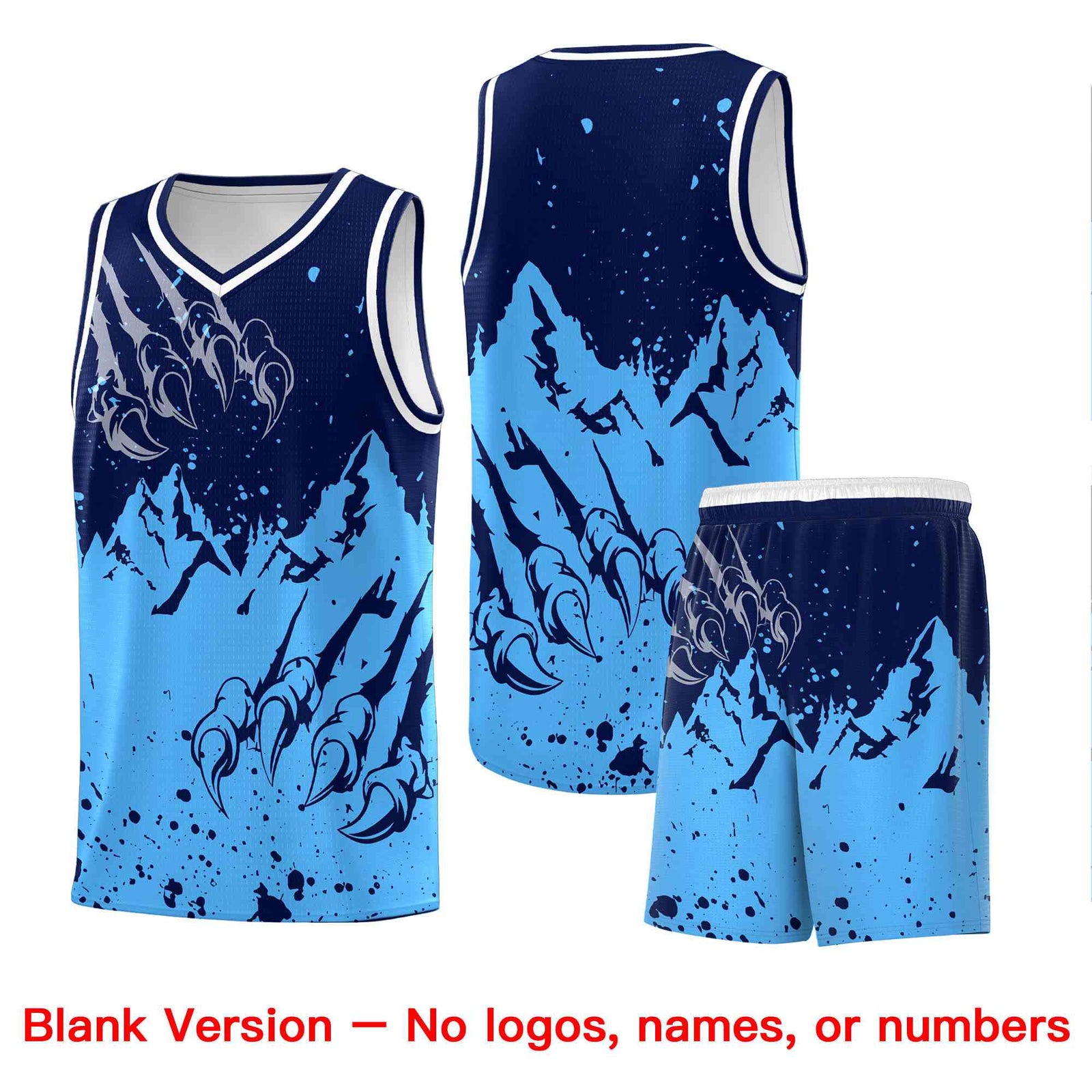 Custom Navy Powder Blue Snow Mountain Beast Pattern Sports Uniform Basketball Jersey