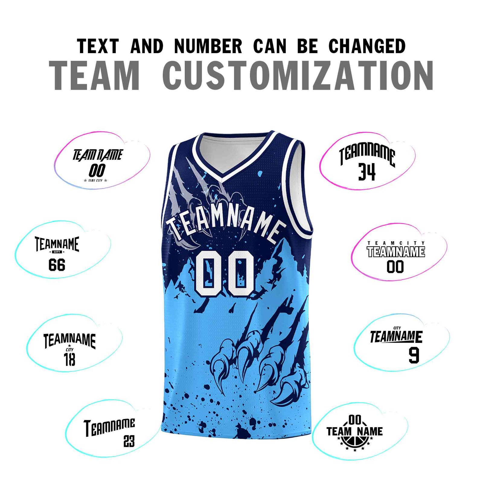 Custom Navy Powder Blue Snow Mountain Beast Pattern Sports Uniform Basketball Jersey