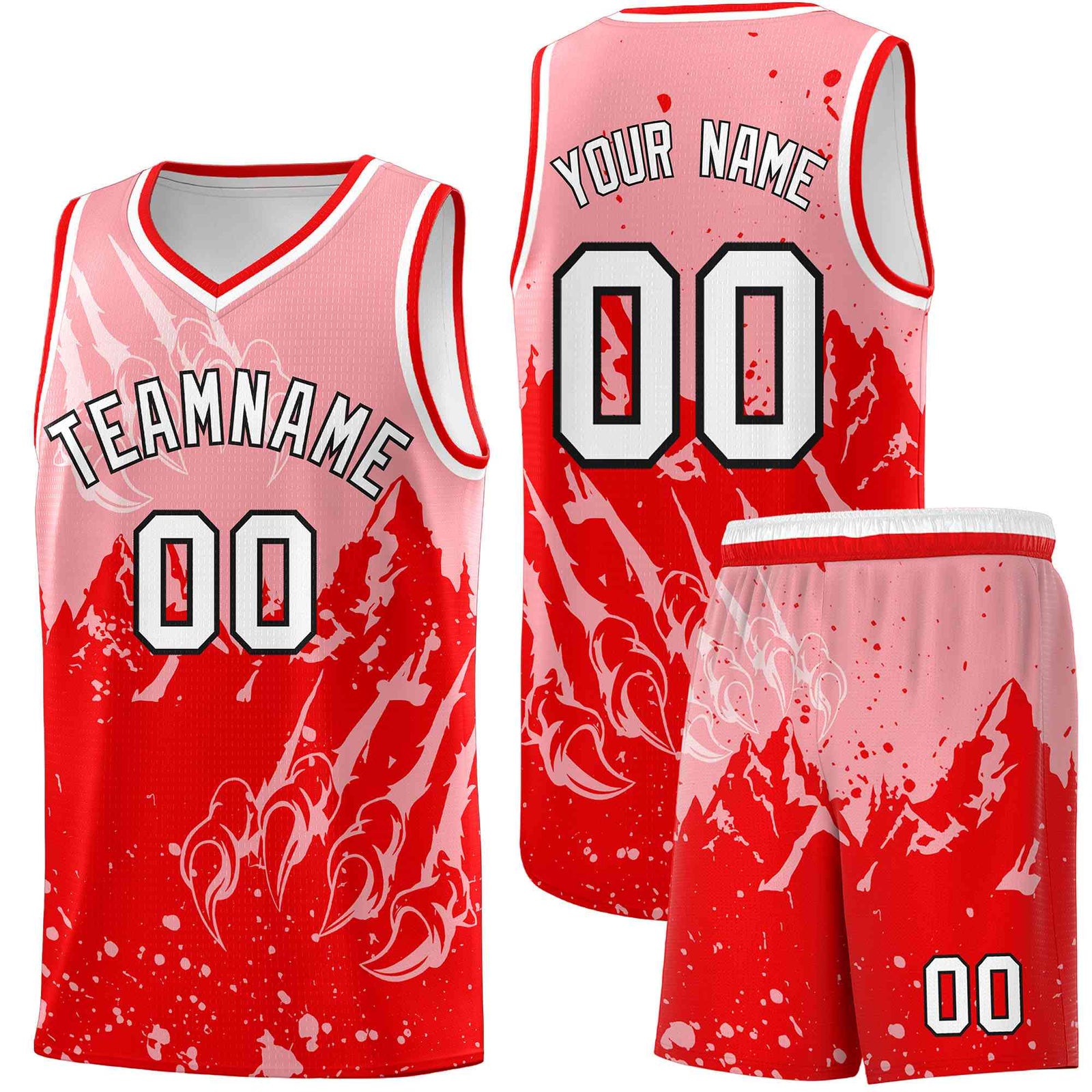 Custom Light Pink Light Red Snow Mountain Beast Pattern Sports Uniform Basketball Jersey