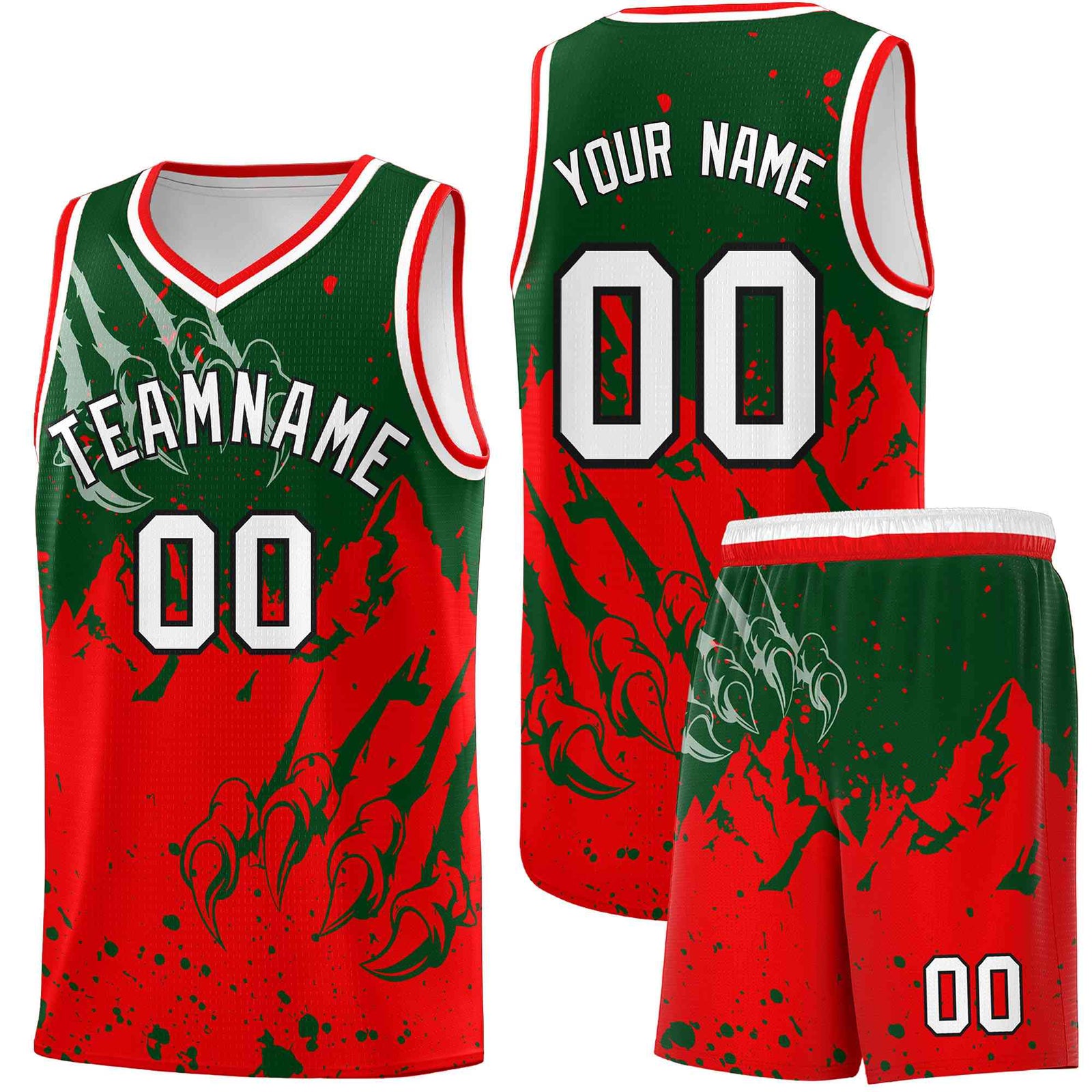 Custom Green Light Red Snow Mountain Beast Pattern Sports Uniform Basketball Jersey