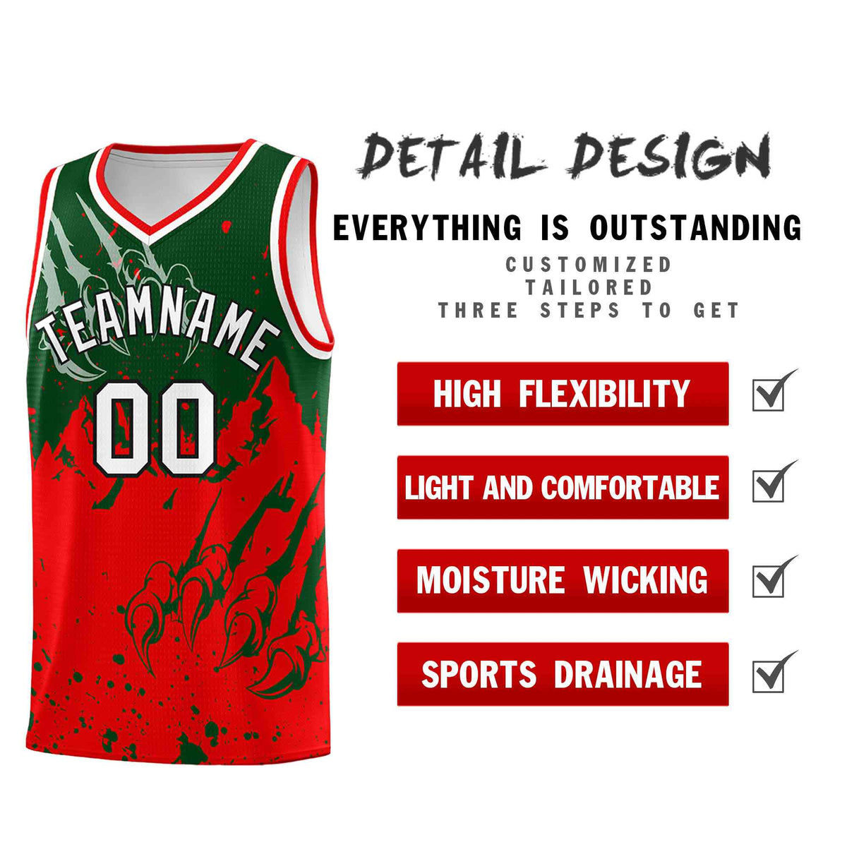 Custom Green Light Red Snow Mountain Beast Pattern Sports Uniform Basketball Jersey