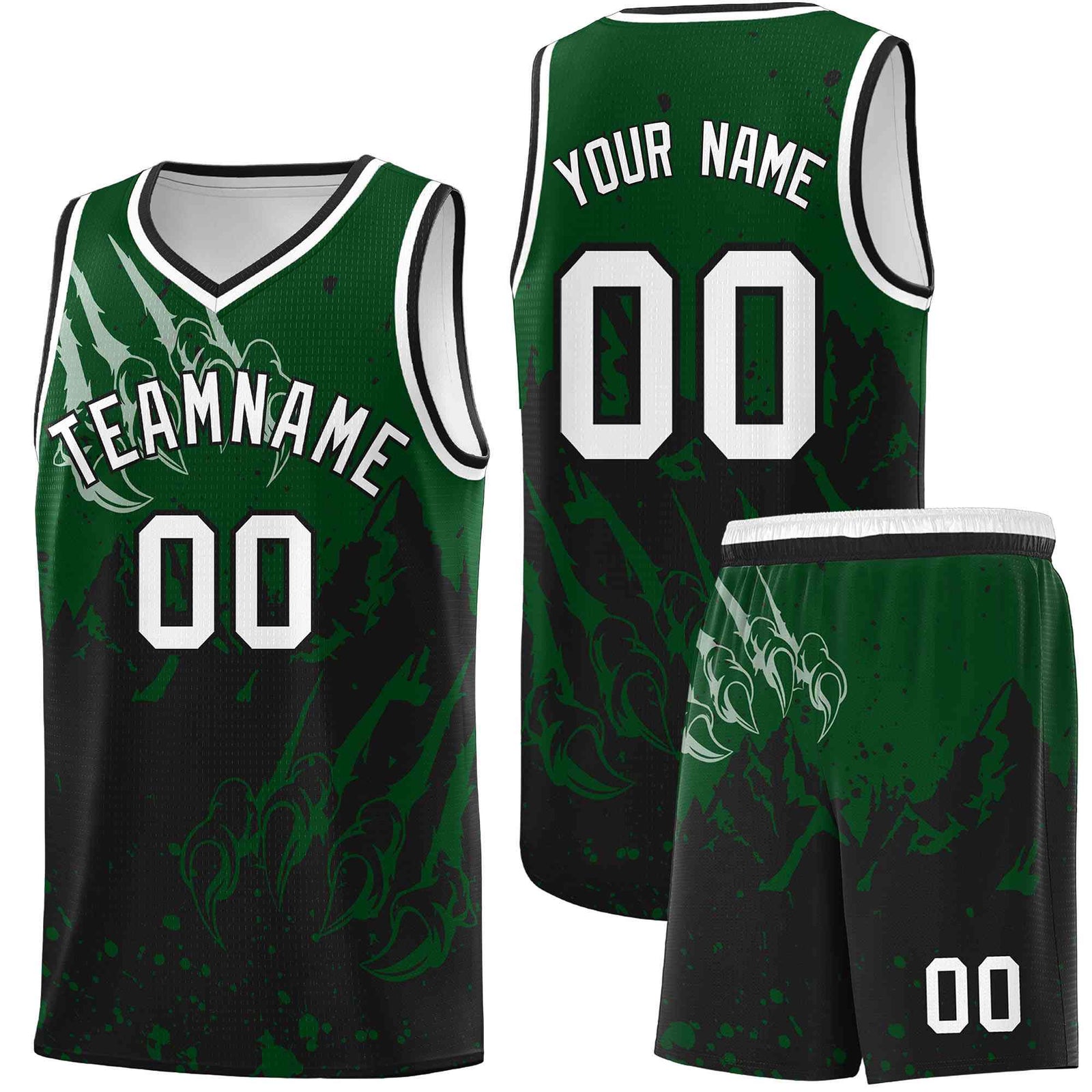 Custom Green Black Snow Mountain Beast Pattern Sports Uniform Basketball Jersey