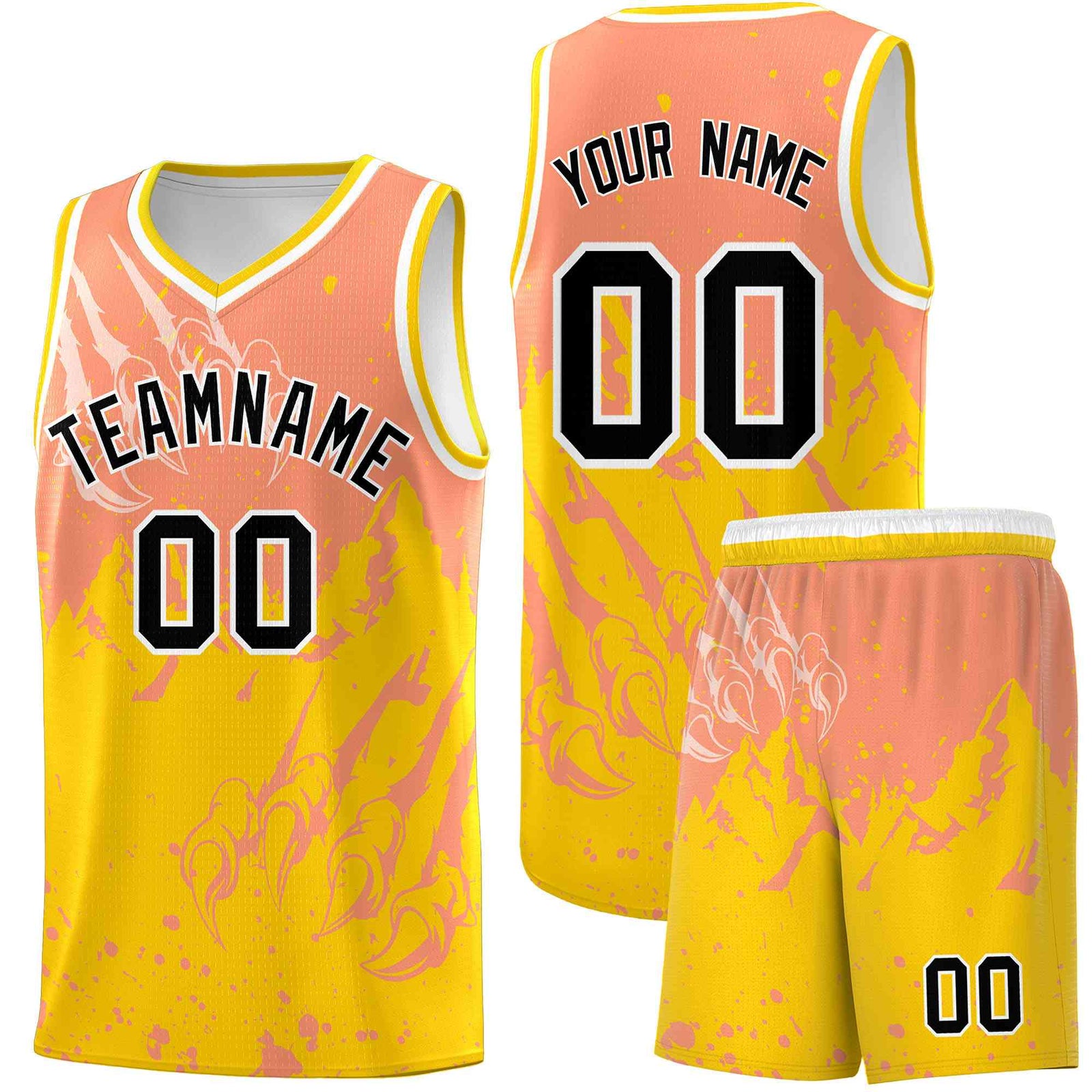 Custom Light Orange Gold Snow Mountain Beast Pattern Sports Uniform Basketball Jersey