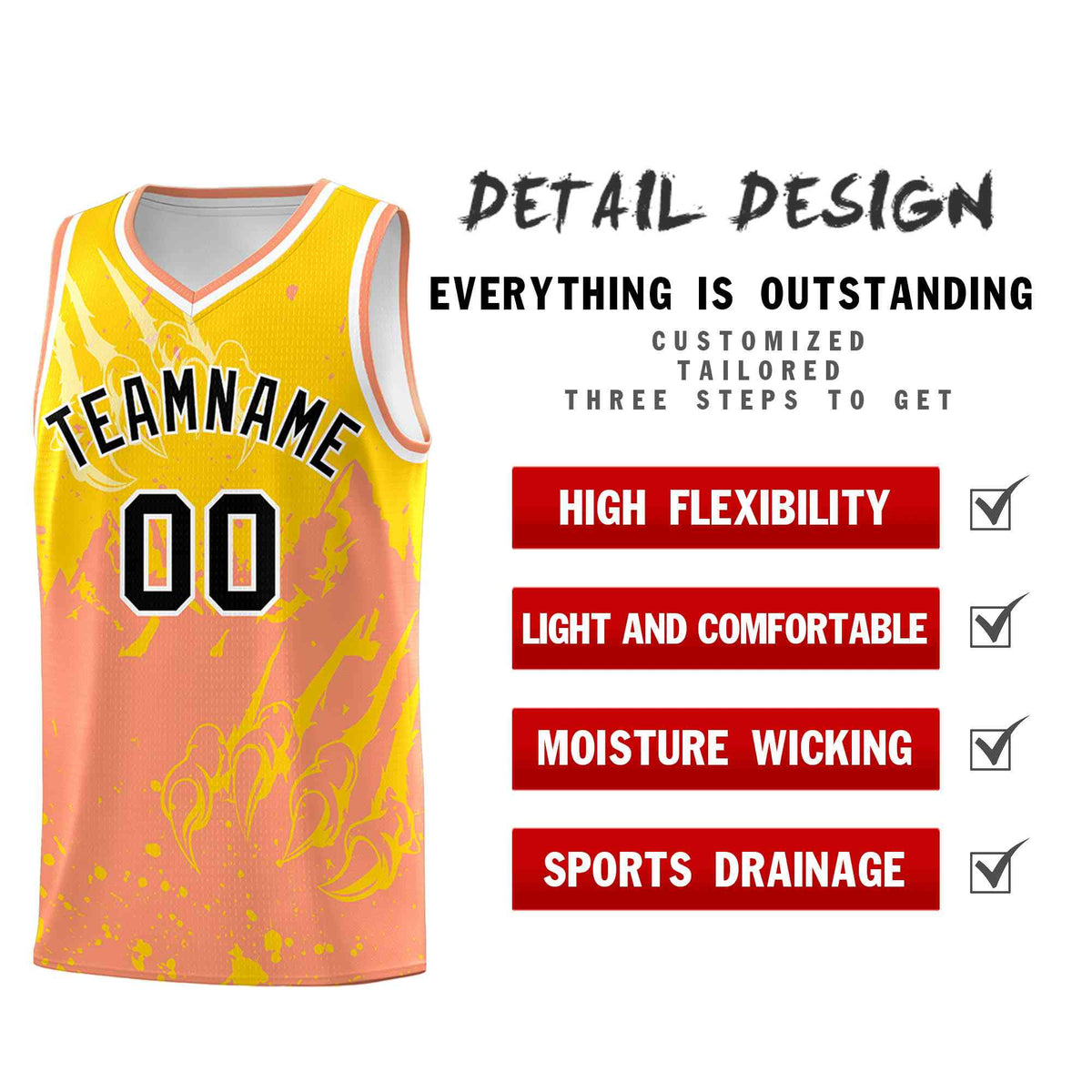 Custom Gold Light Orange Snow Mountain Beast Pattern Sports Uniform Basketball Jersey