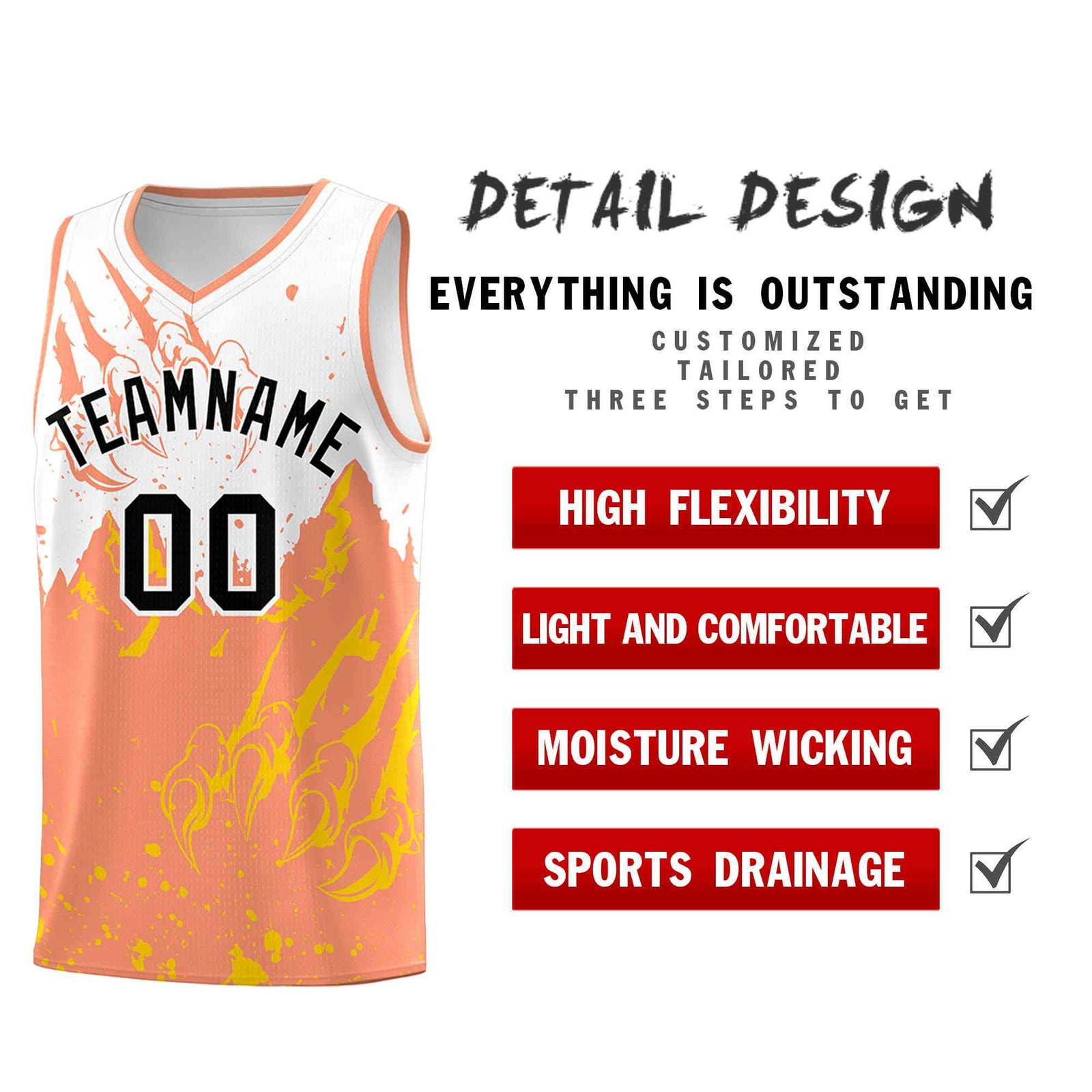 Custom White Light Orange Snow Mountain Beast Pattern Sports Uniform Basketball Jersey