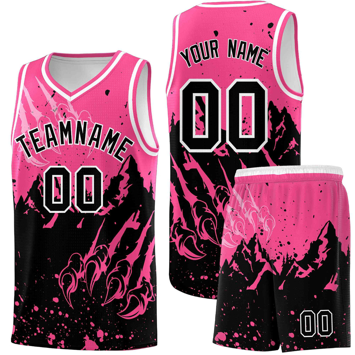 Custom Pink Black Snow Mountain Beast Pattern Sports Uniform Basketball Jersey