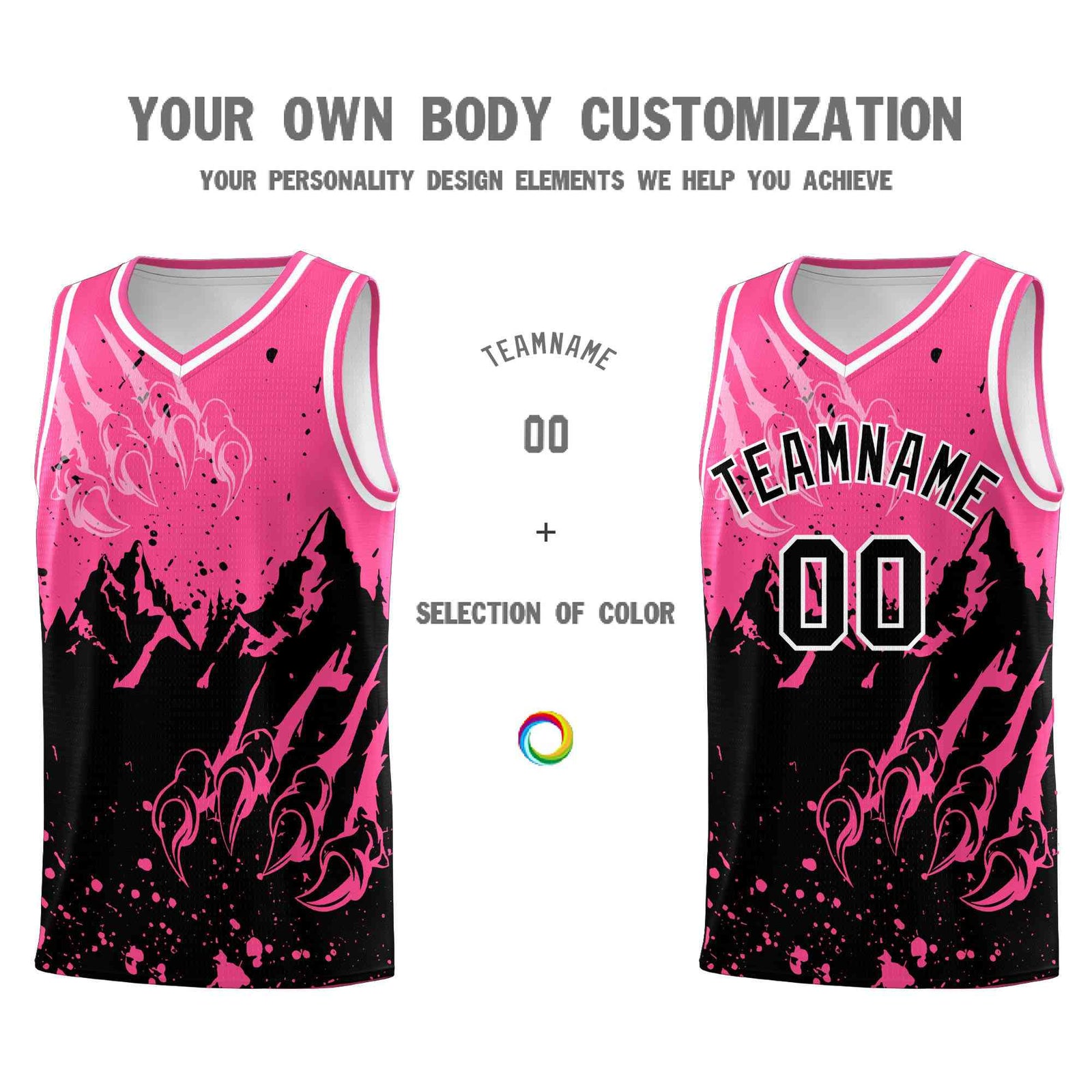 Custom Pink Black Snow Mountain Beast Pattern Sports Uniform Basketball Jersey