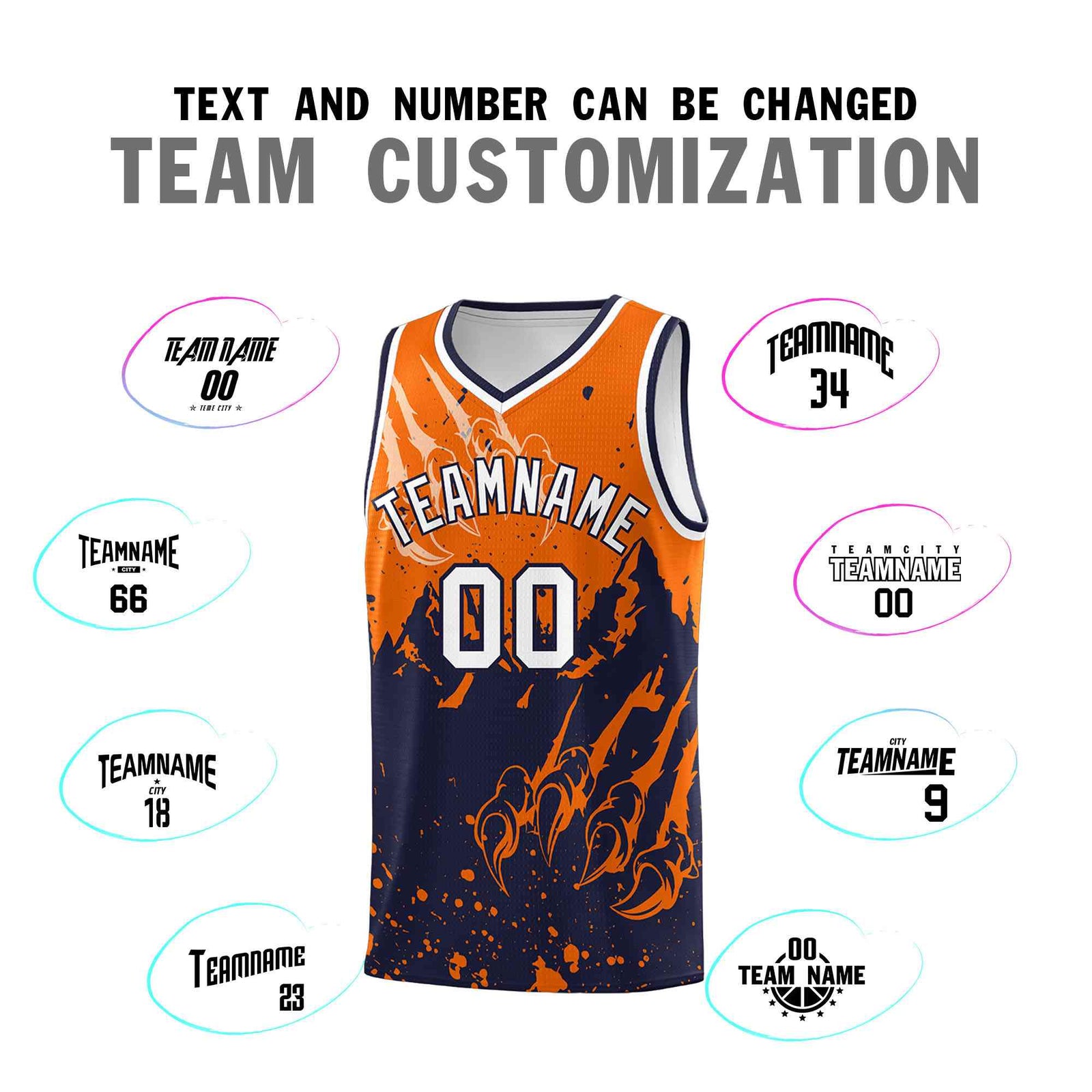 Custom Orange Navy Snow Mountain Beast Pattern Sports Uniform Basketball Jersey