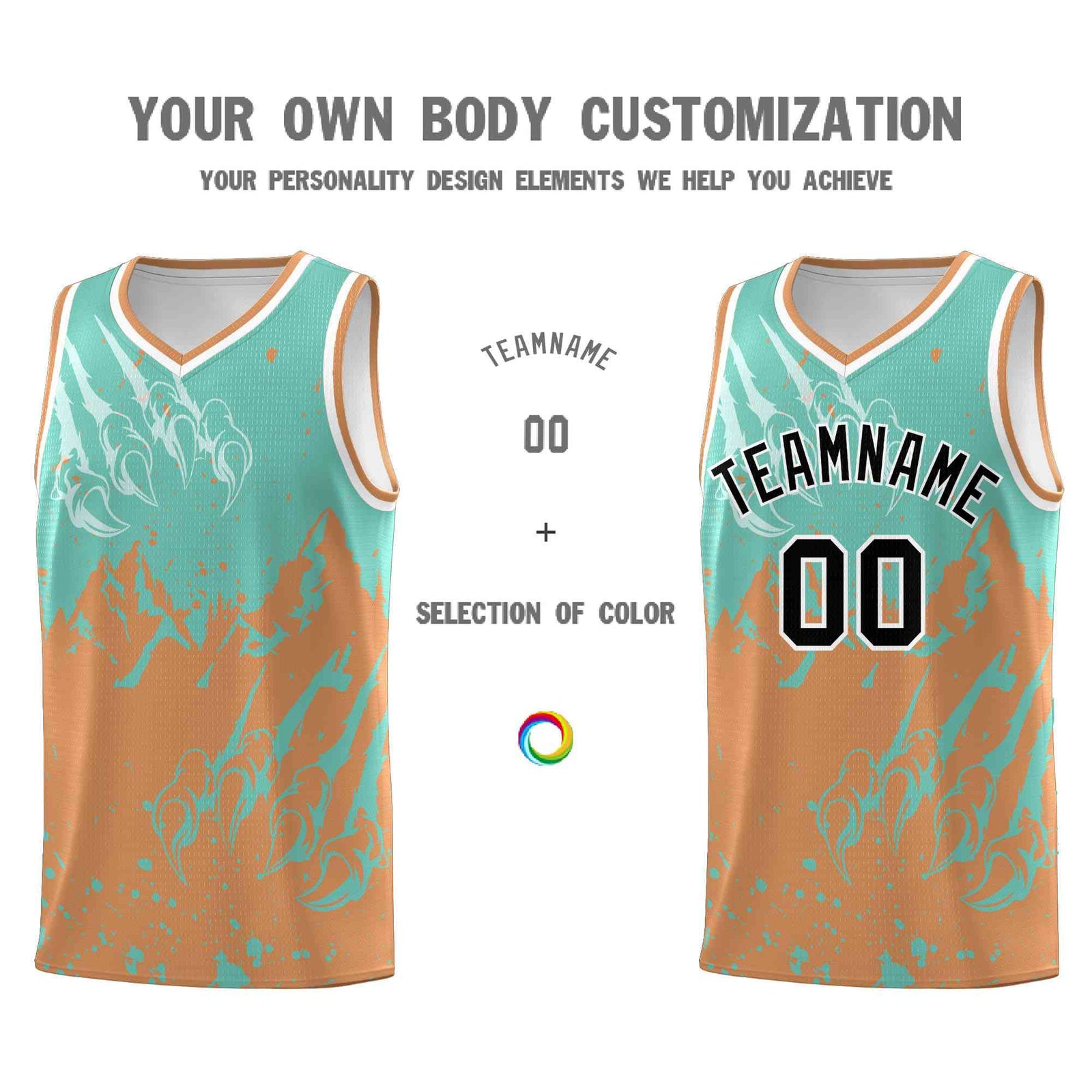 Custom Bright Green Buckskin Brown Snow Mountain Beast Pattern Sports Uniform Basketball Jersey