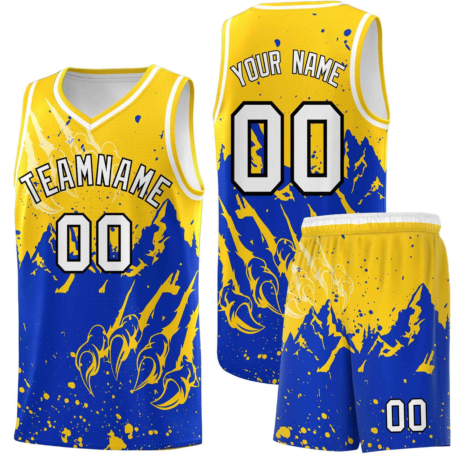 Custom Gold Royal Snow Mountain Beast Pattern Sports Uniform Basketball Jersey