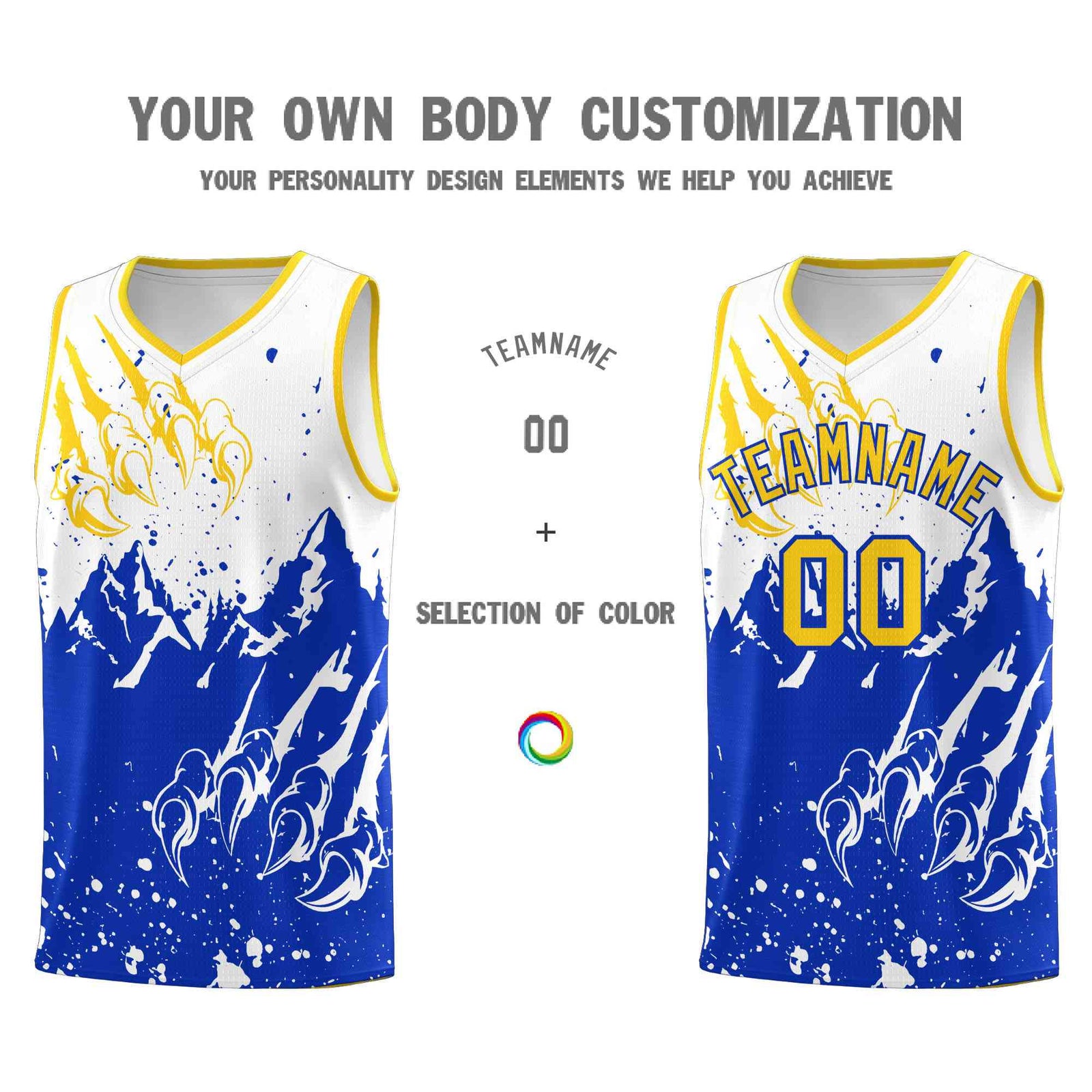 Custom White Royal Snow Mountain Beast Pattern Sports Uniform Basketball Jersey