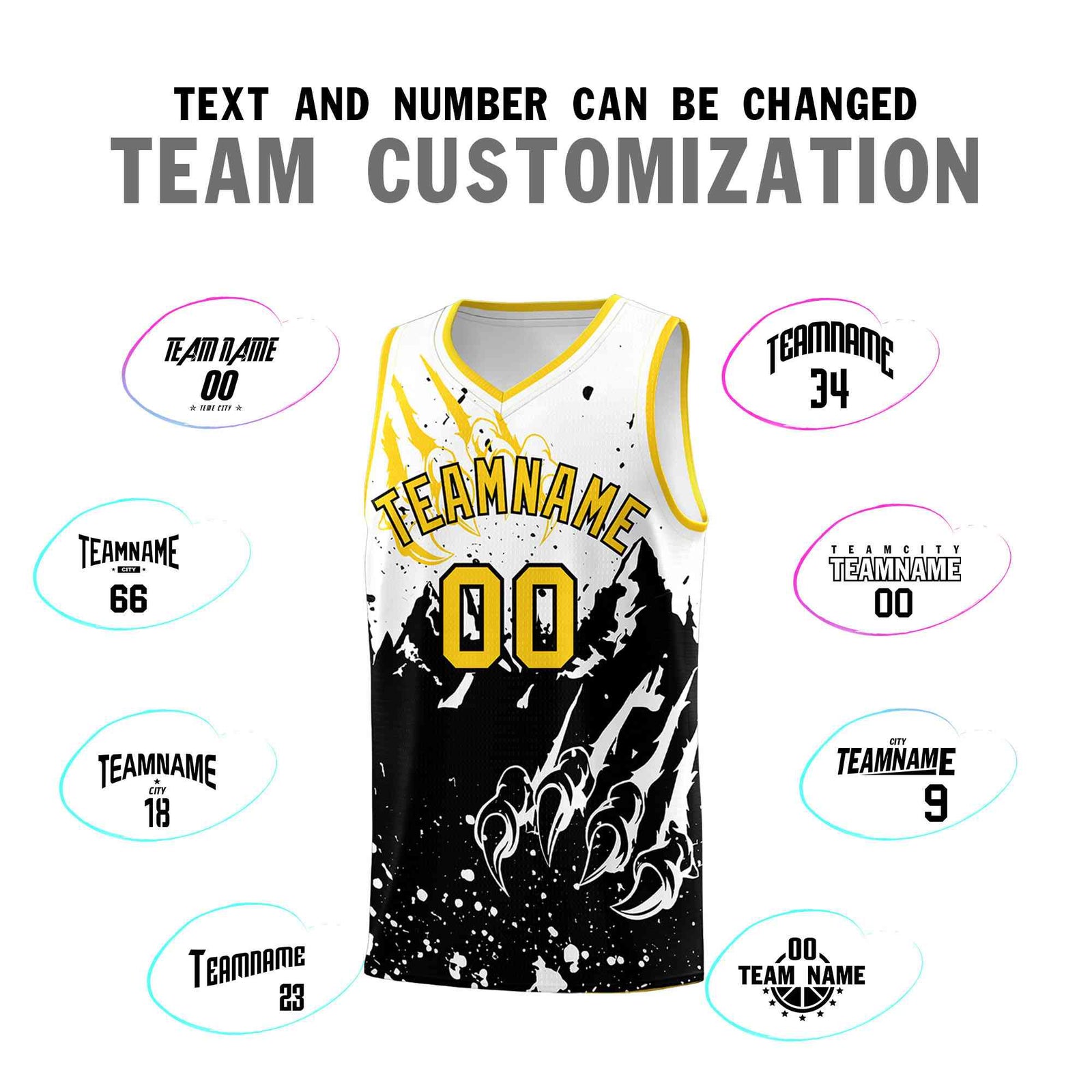 Custom White Black Snow Mountain Beast Pattern Sports Uniform Basketball Jersey