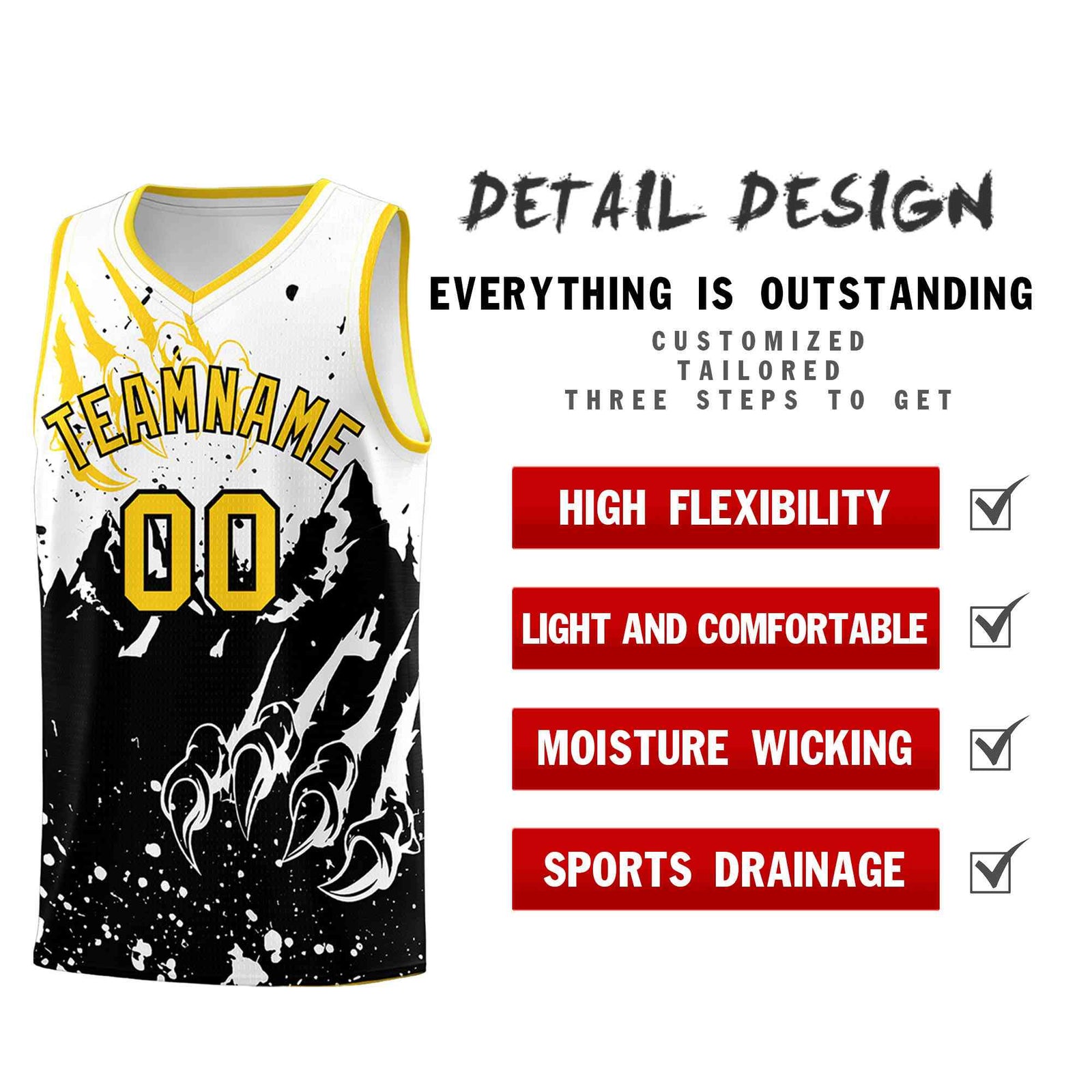 Custom White Black Snow Mountain Beast Pattern Sports Uniform Basketball Jersey