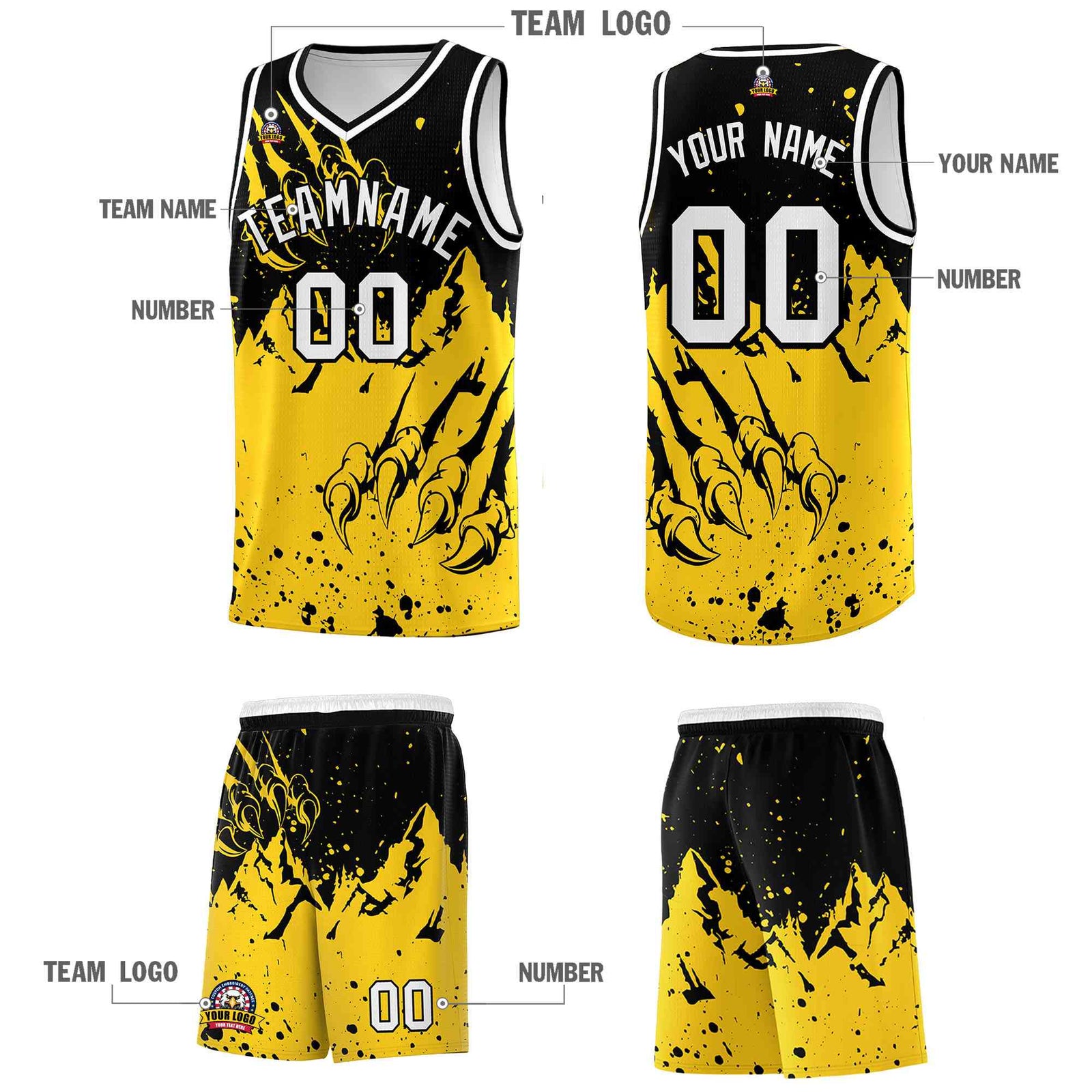 Custom Black Gold Snow Mountain Beast Pattern Sports Uniform Basketball Jersey