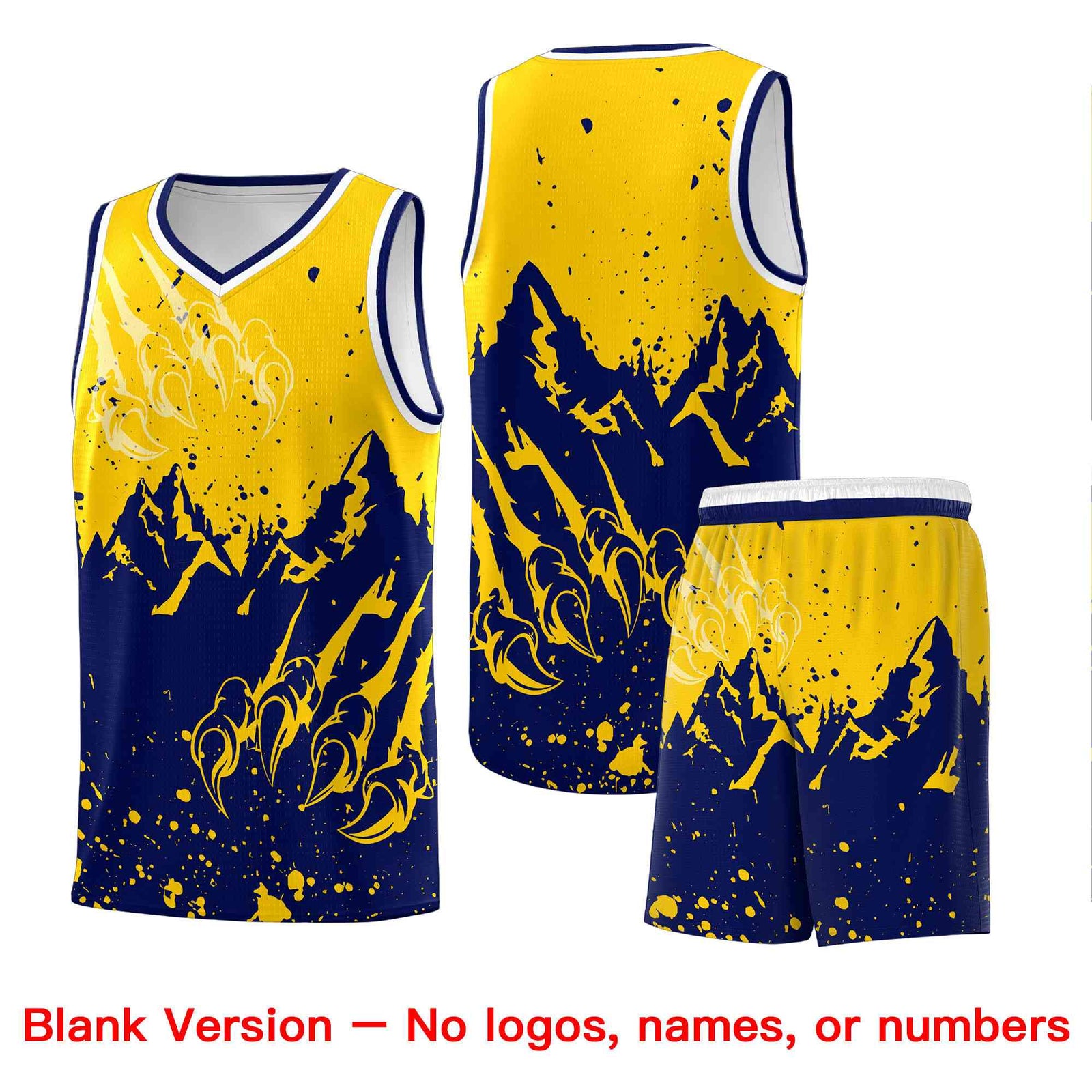 Custom Gold Navy Snow Mountain Beast Pattern Sports Uniform Basketball Jersey