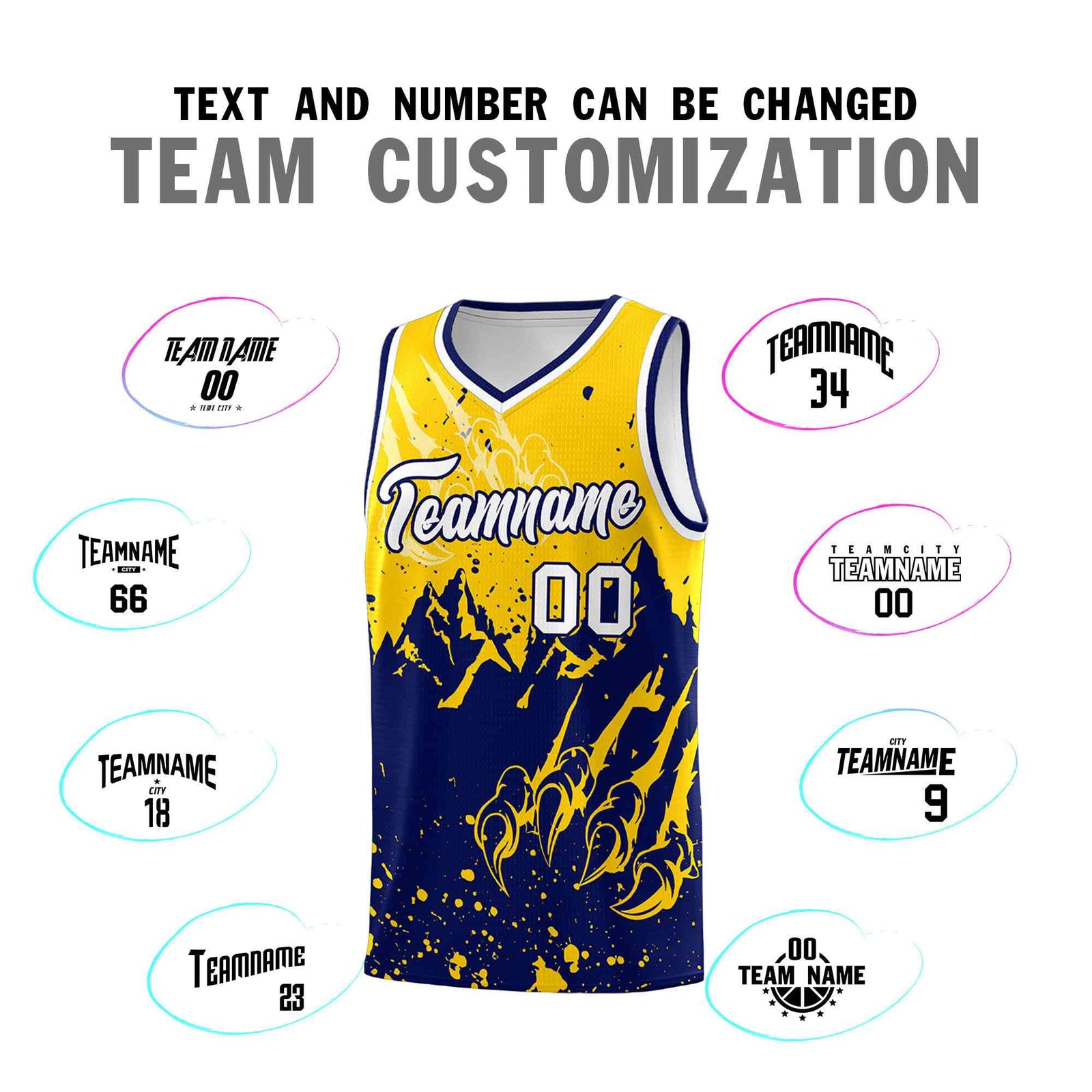 Custom Gold Navy Snow Mountain Beast Pattern Sports Uniform Basketball Jersey