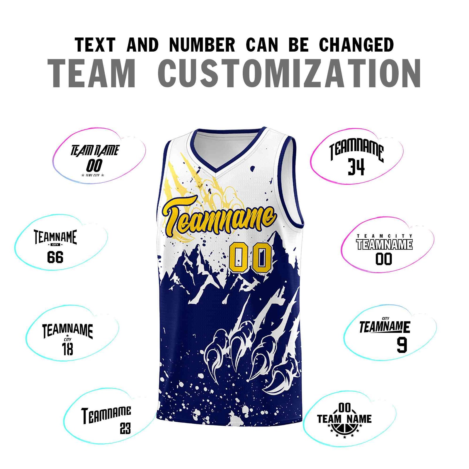 Custom White Navy Snow Mountain Beast Pattern Sports Uniform Basketball Jersey