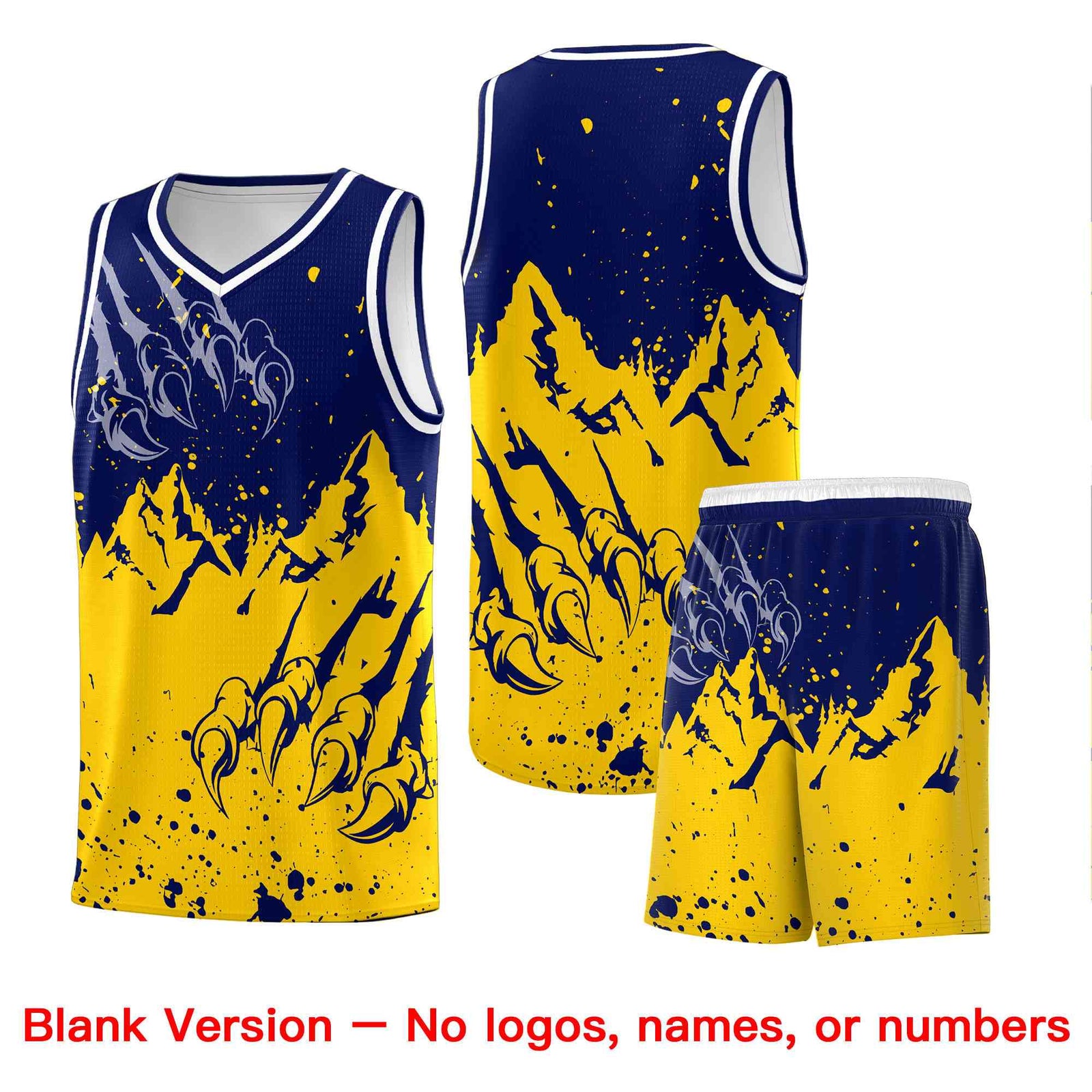 Custom Navy Gold Snow Mountain Beast Pattern Sports Uniform Basketball Jersey