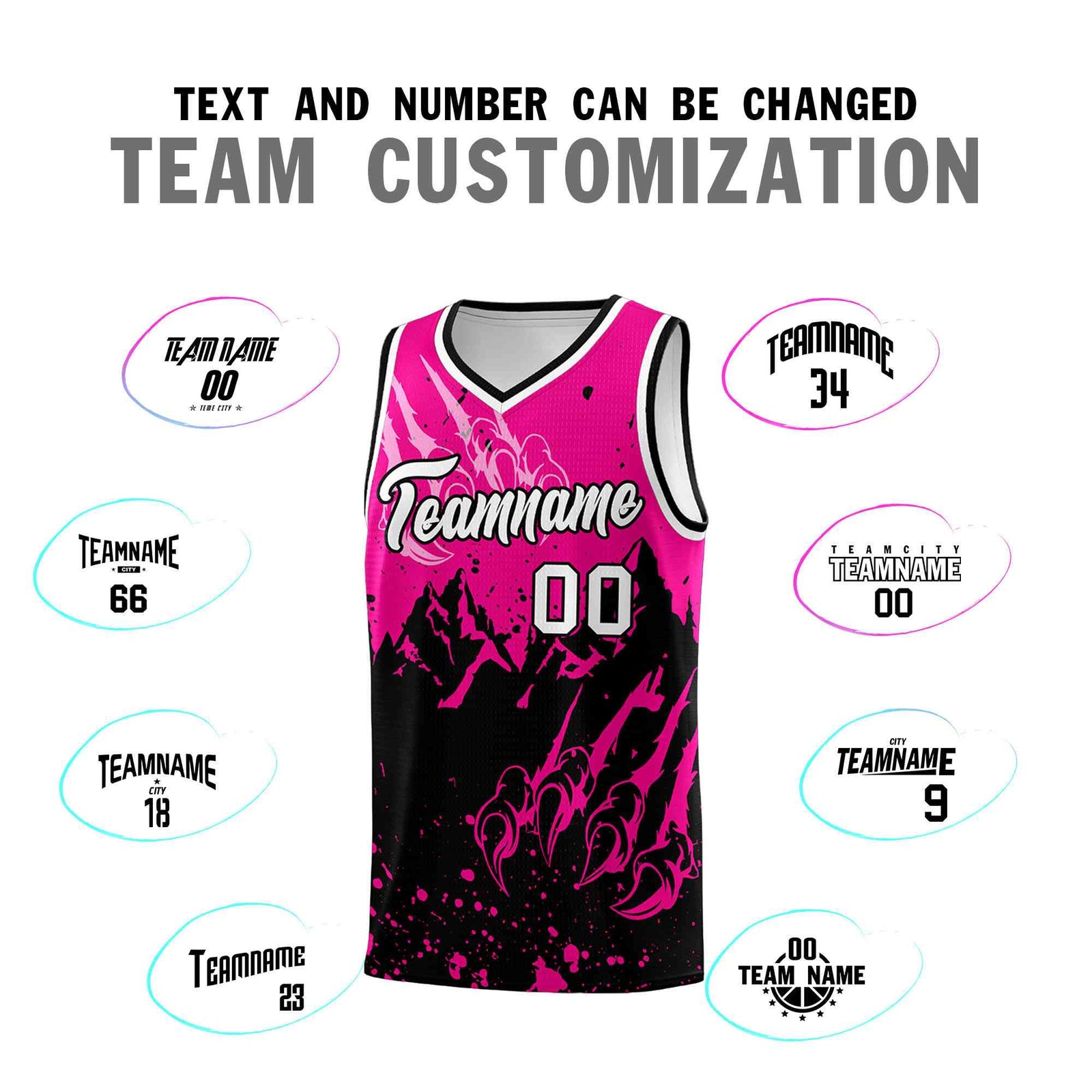 Custom Pink Black Snow Mountain Beast Pattern Sports Uniform Basketball Jersey