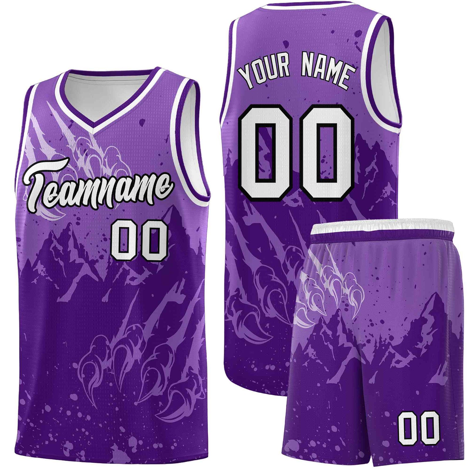 Custom Light Purple Purple Snow Mountain Beast Pattern Sports Uniform Basketball Jersey