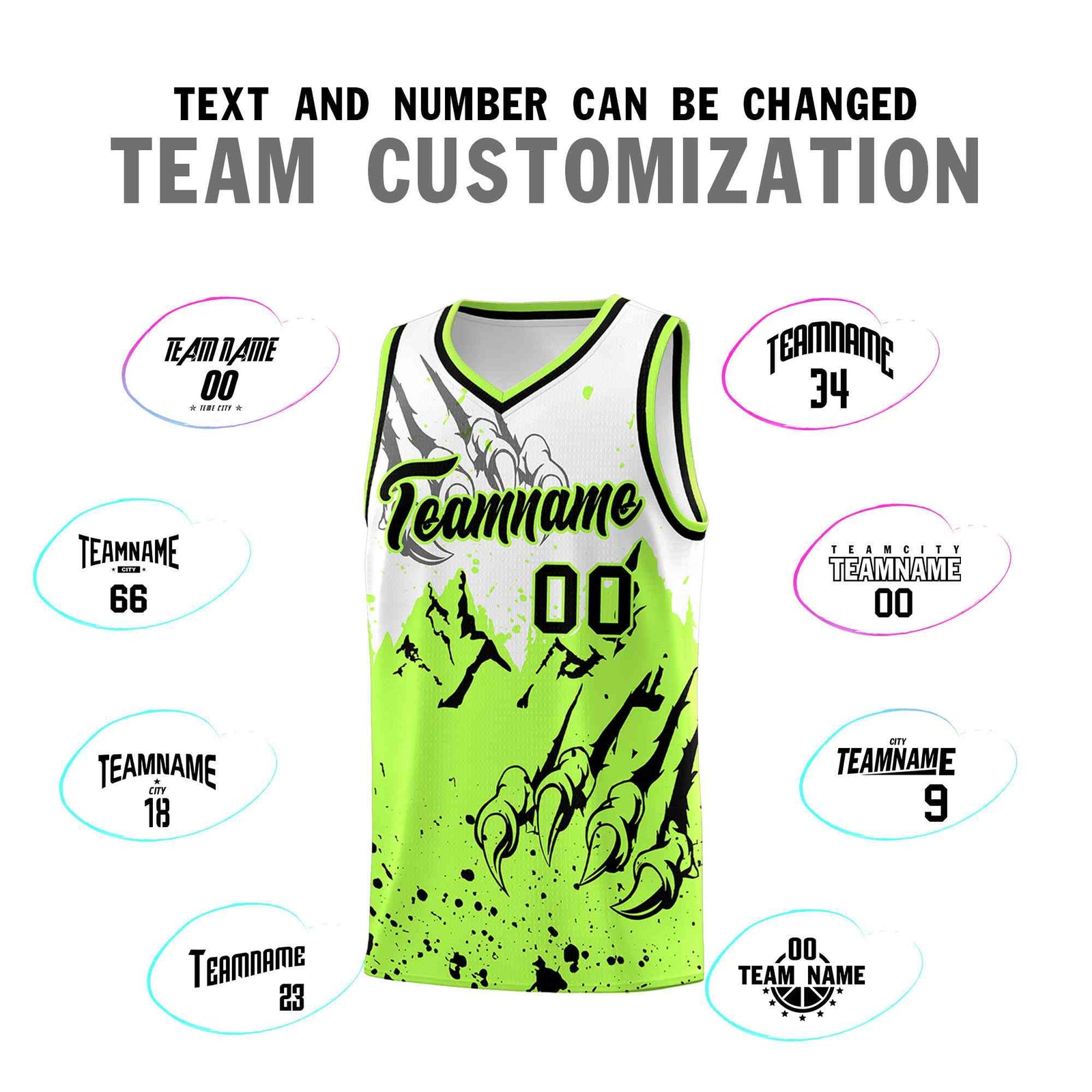 Custom White Fluorescent Green Snow Mountain Beast Pattern Sports Uniform Basketball Jersey