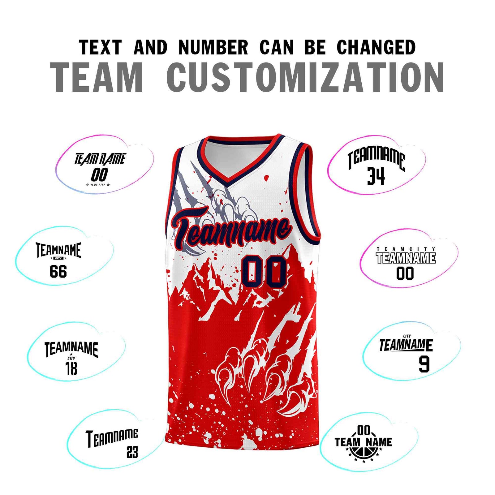 Custom White Red Snow Mountain Beast Pattern Sports Uniform Basketball Jersey